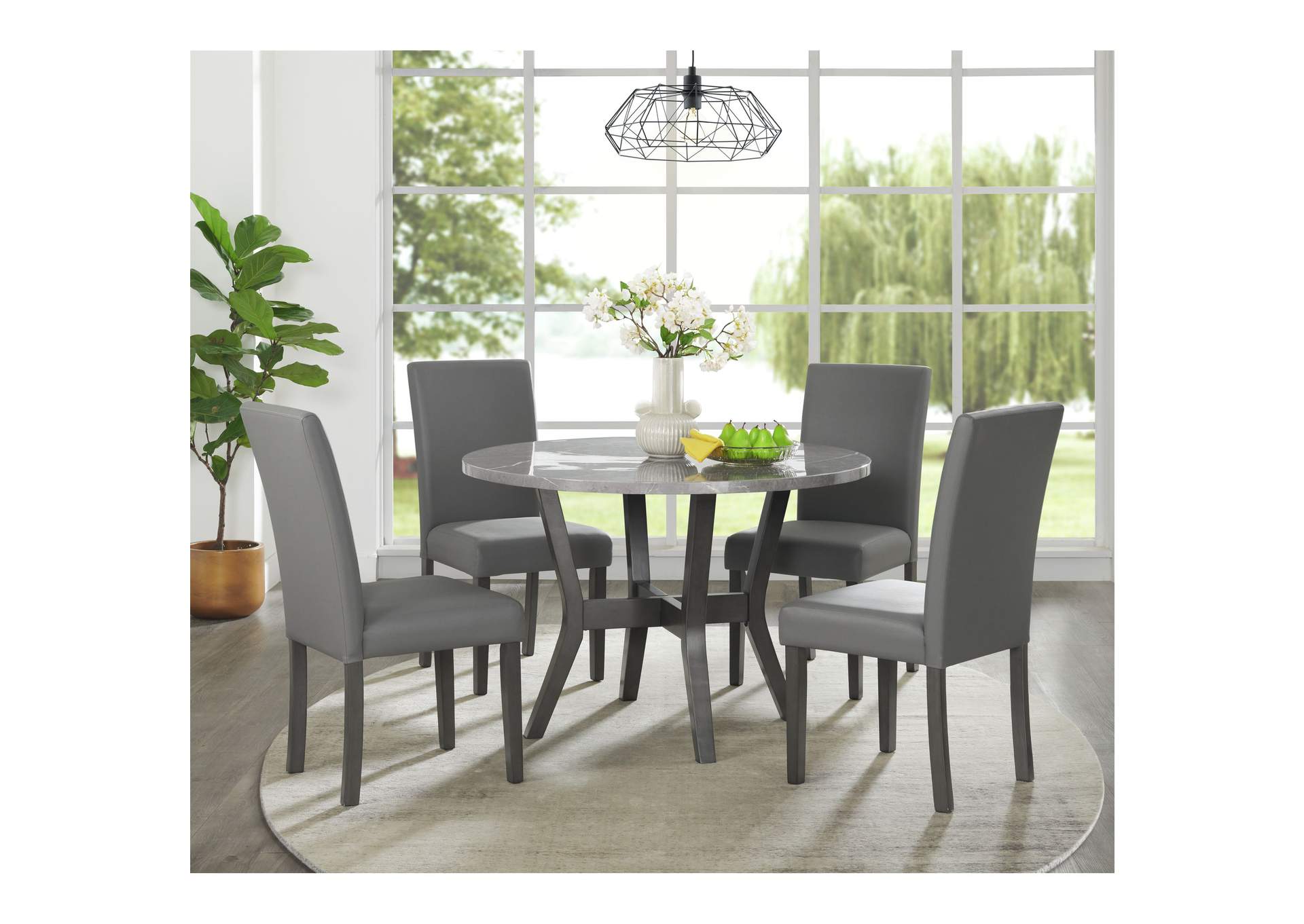 Ambridge 5 Piece Round Dining Set With Faux Marble Top In Brushed Grey,Elements