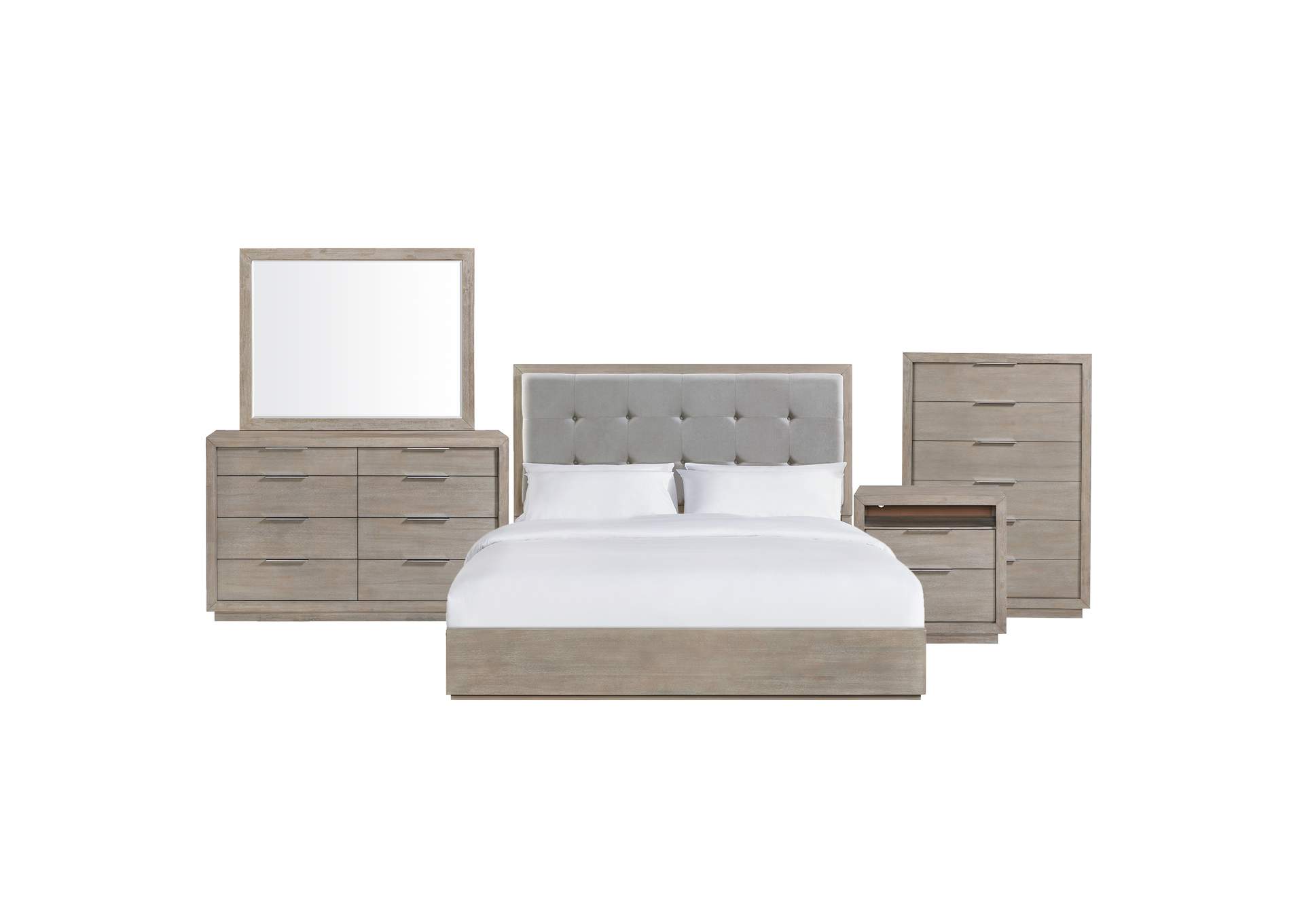 Arcadia King 5 Piece Bedroom Set In Grey,Elements