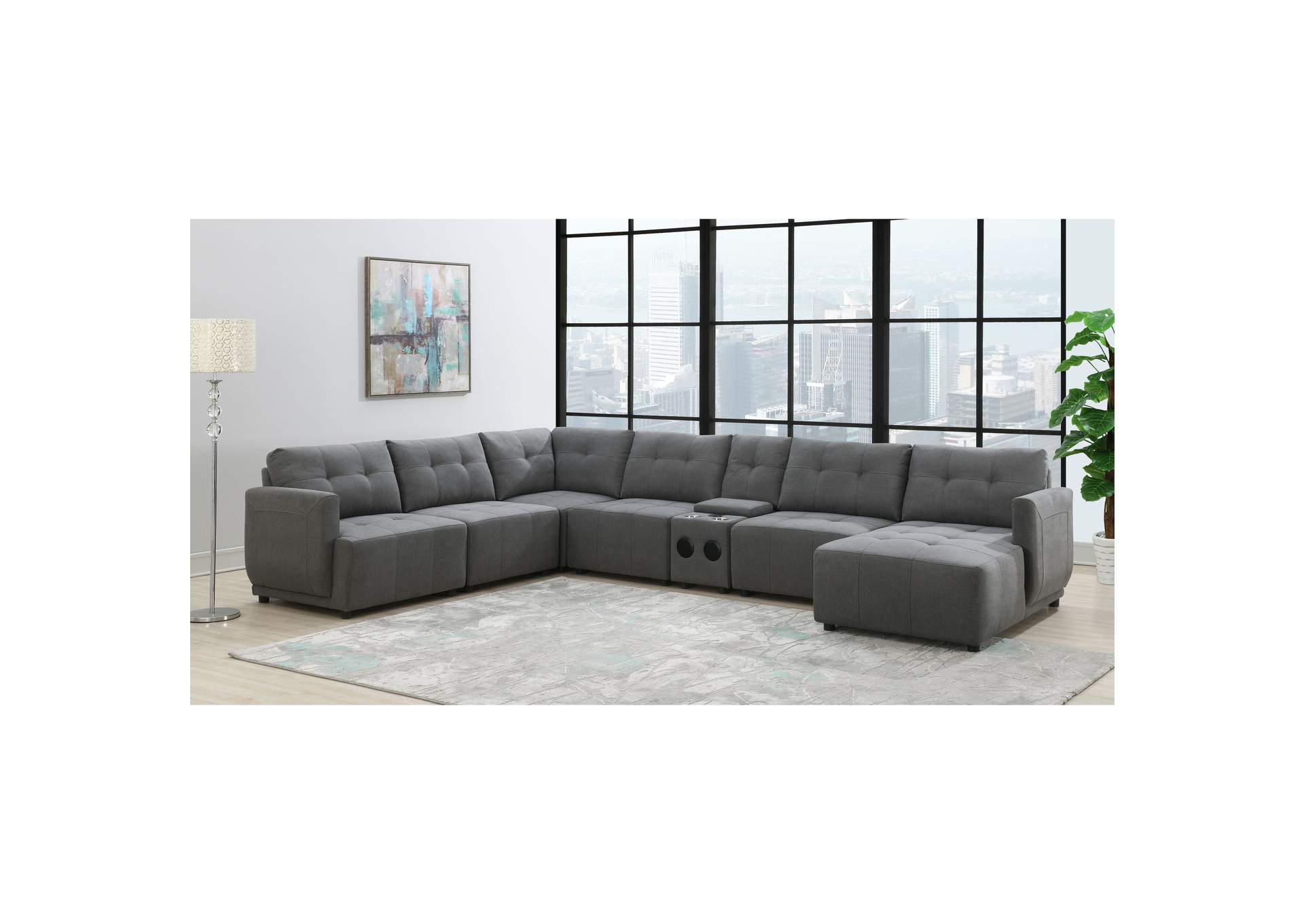 Armani Right Hand Facing Modular 7 Piece Sectional Set With Chaise In Charcoal,Elements