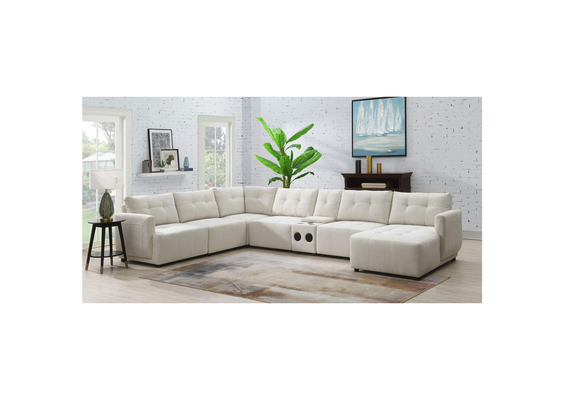 Armani Right Hand Facing Modular 7 Piece Sectional Set With Chaise In Natural,Elements