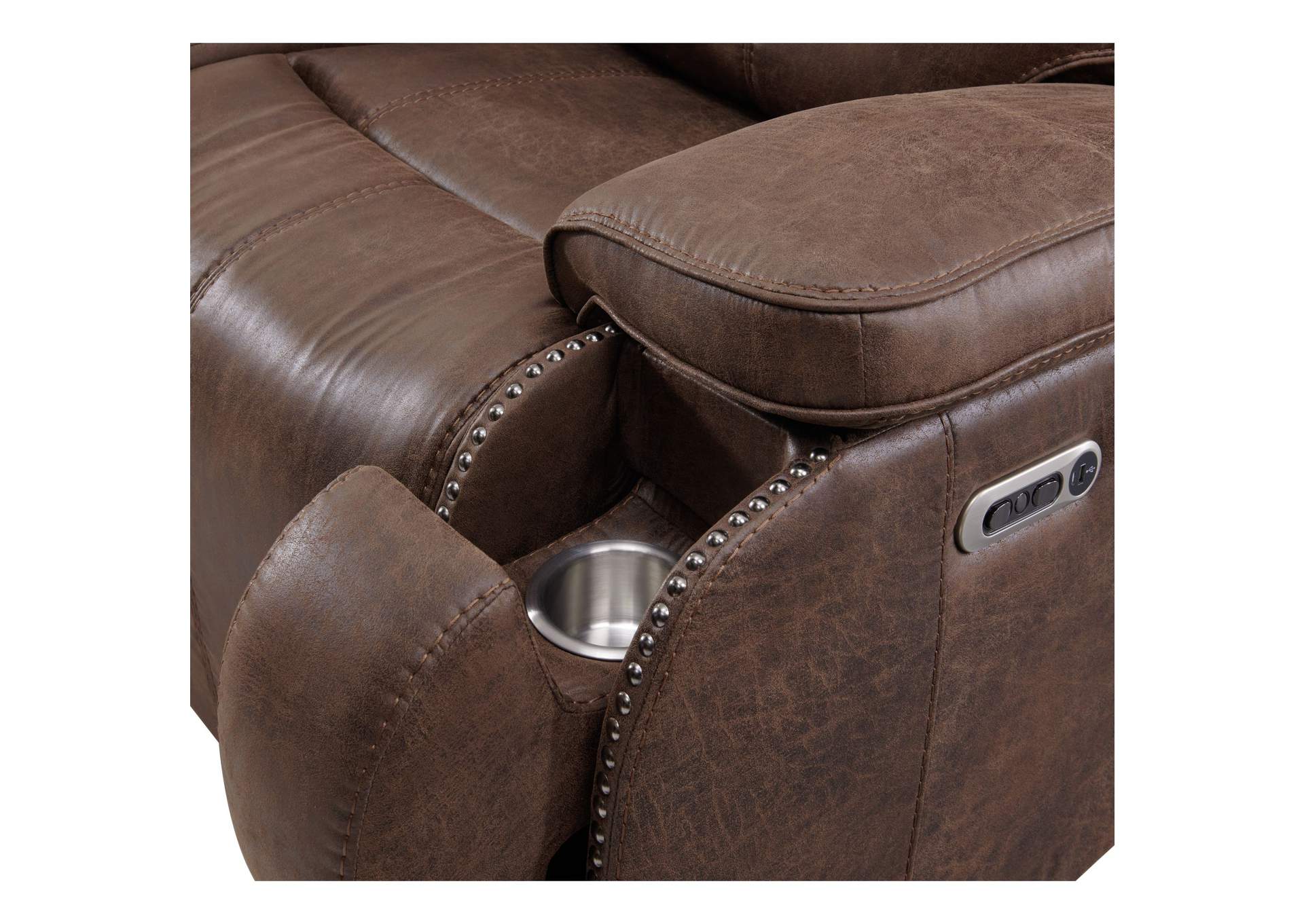 Atlantis Power Motion Loveseat With Console In Heritage Brown,Elements