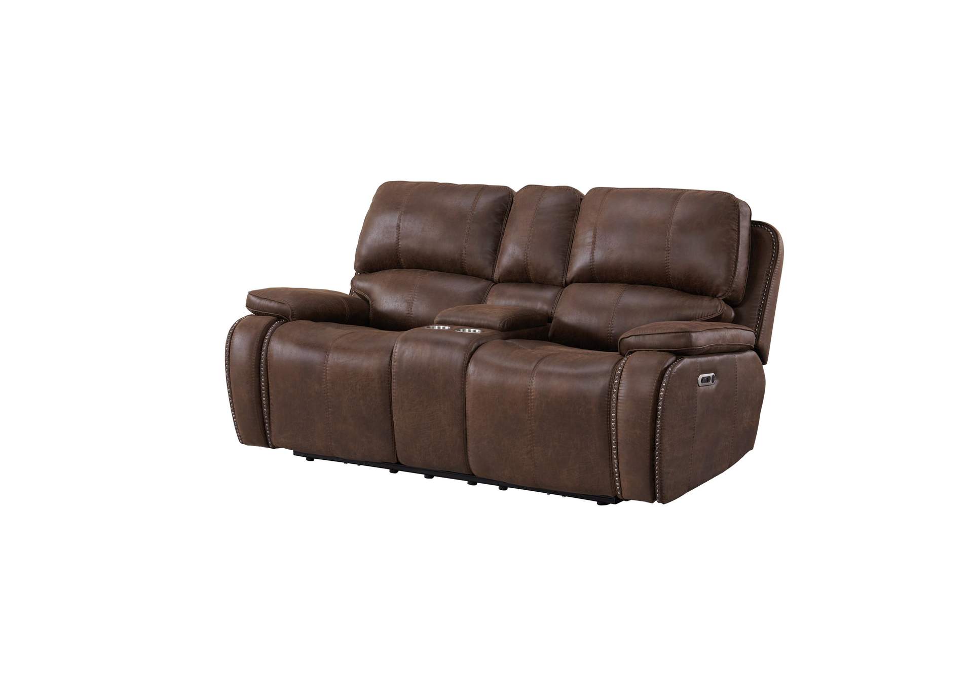 Atlantis Power Motion Loveseat With Console In Heritage Brown,Elements