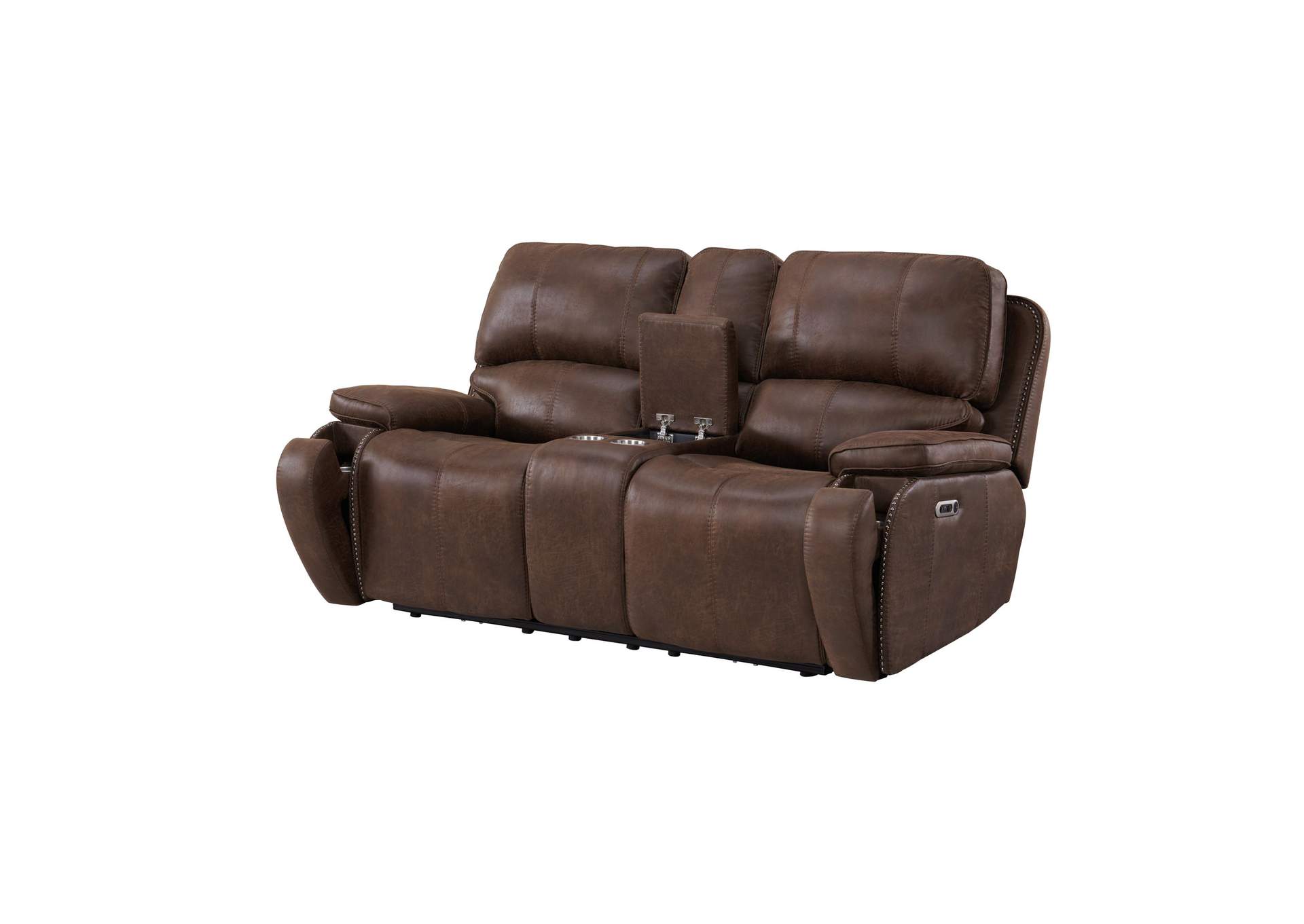 Atlantis Power Motion Loveseat With Console In Heritage Brown,Elements