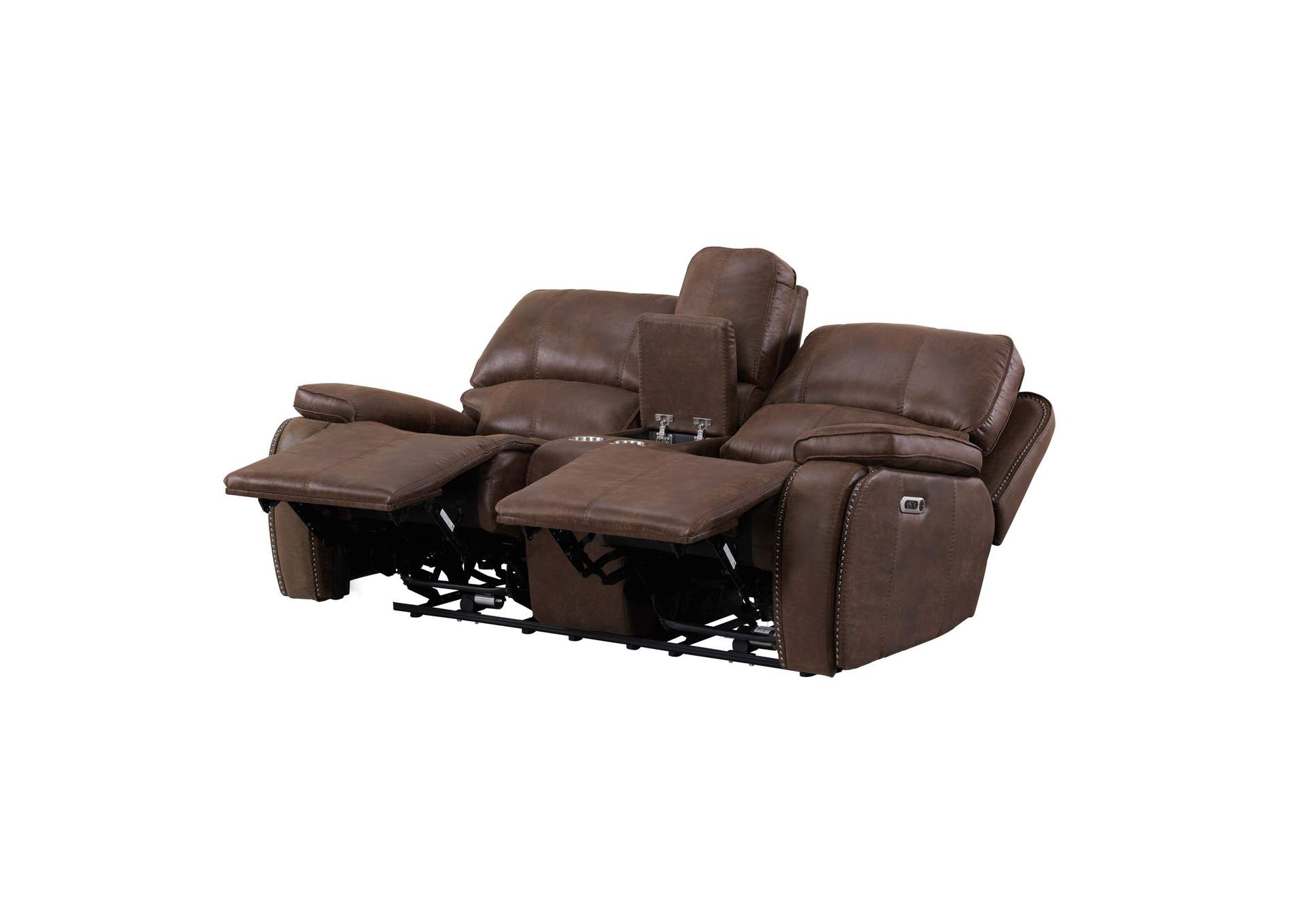 Atlantis Power Motion Loveseat With Console In Heritage Brown,Elements