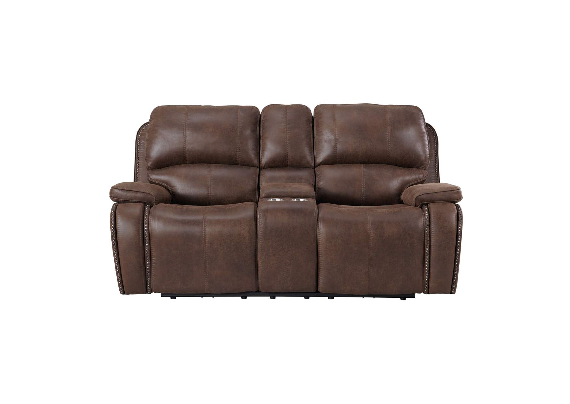 Atlantis Power Motion Loveseat With Console In Heritage Brown,Elements