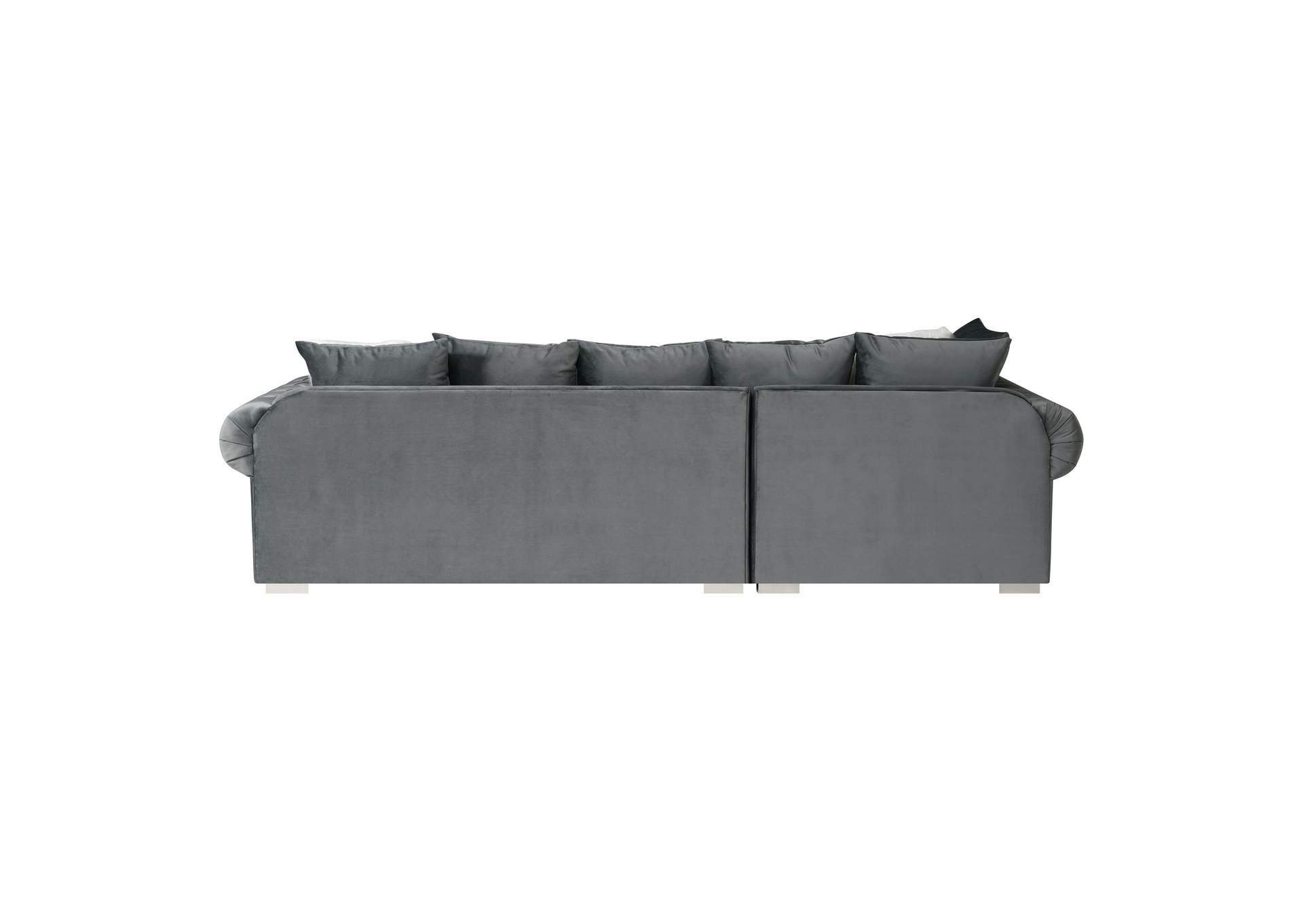 Audrey Sectional Left Hand Facing Chaise In Royale Metal With 1 Pillow In White Fur And 3 Pillows In Body Cover,Elements