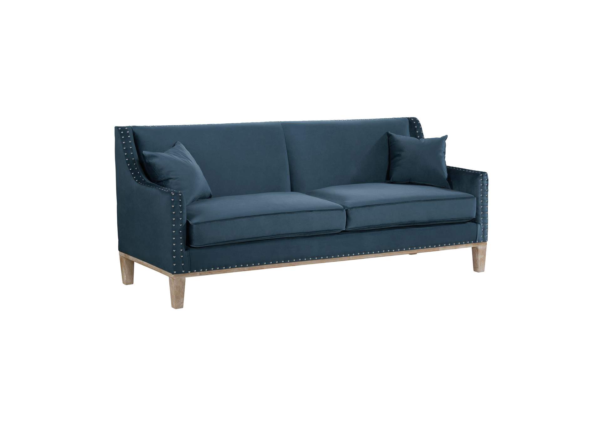 Augusta Sofa With Distressed Wood Ottoman Navy,Elements