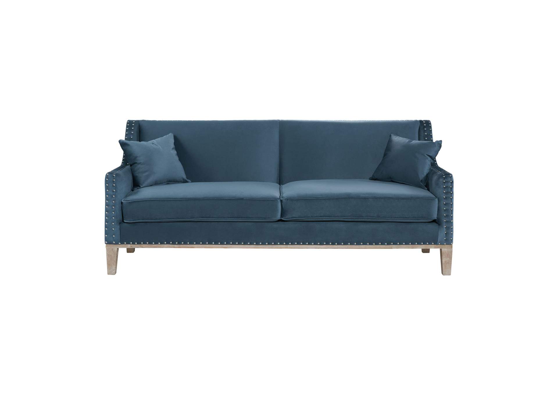 Augusta Sofa With Distressed Wood Ottoman Navy,Elements