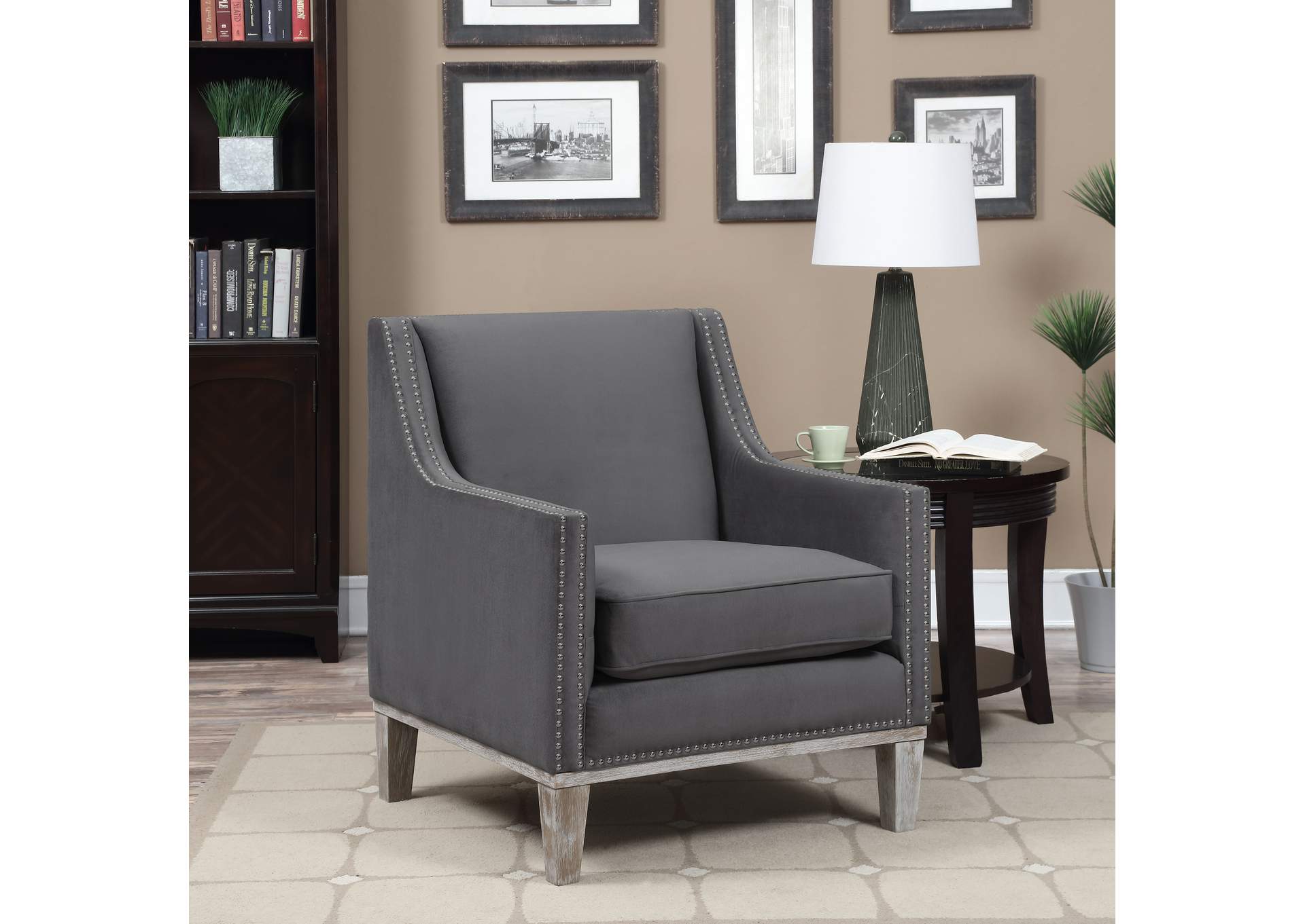 Augusta 16038 Chair With Wood Leg Distressed Ottoman Charcoal F231,Elements