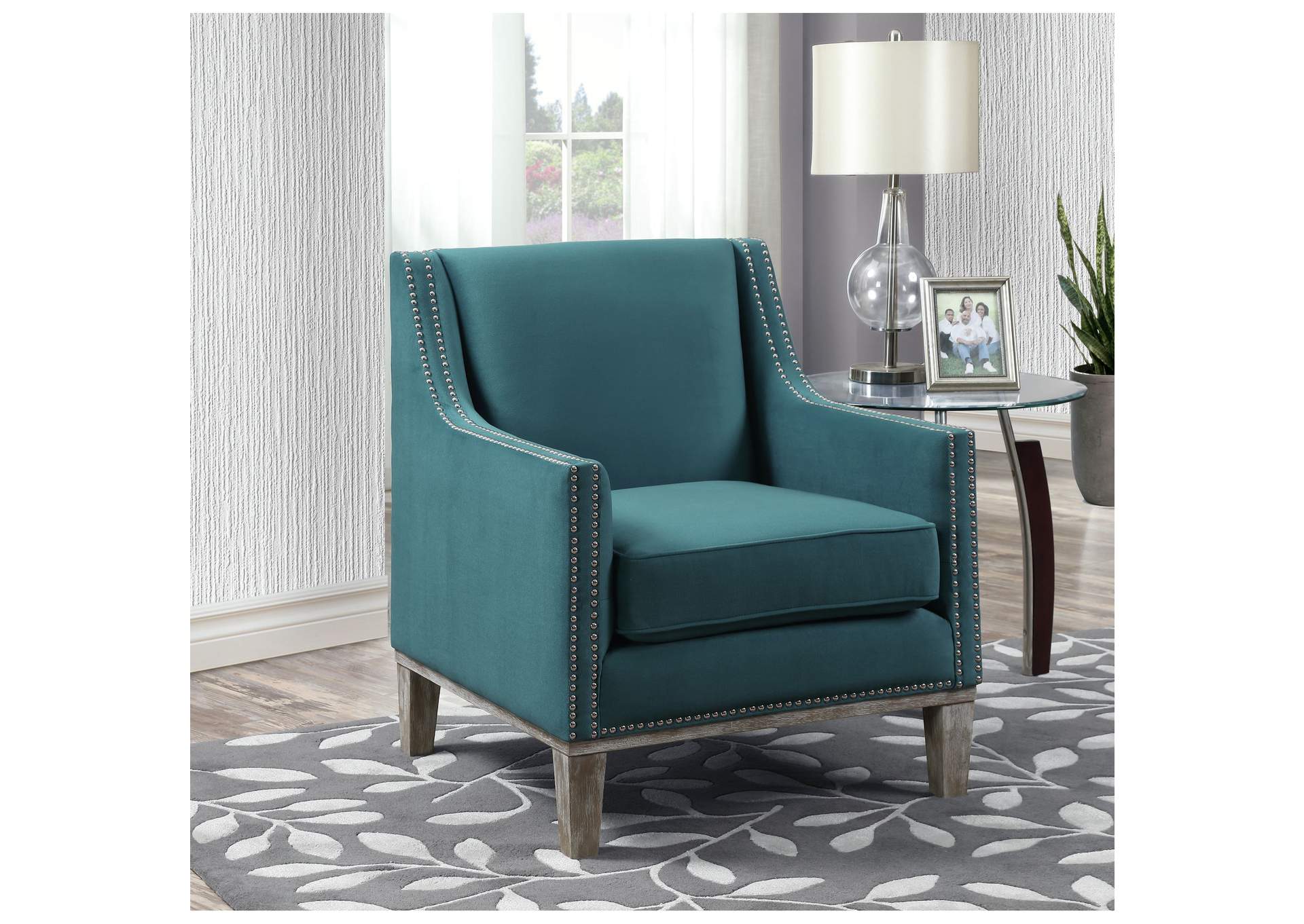 Augusta 16038 Chair With Wood Leg Distressed Ottoman Teal,Elements