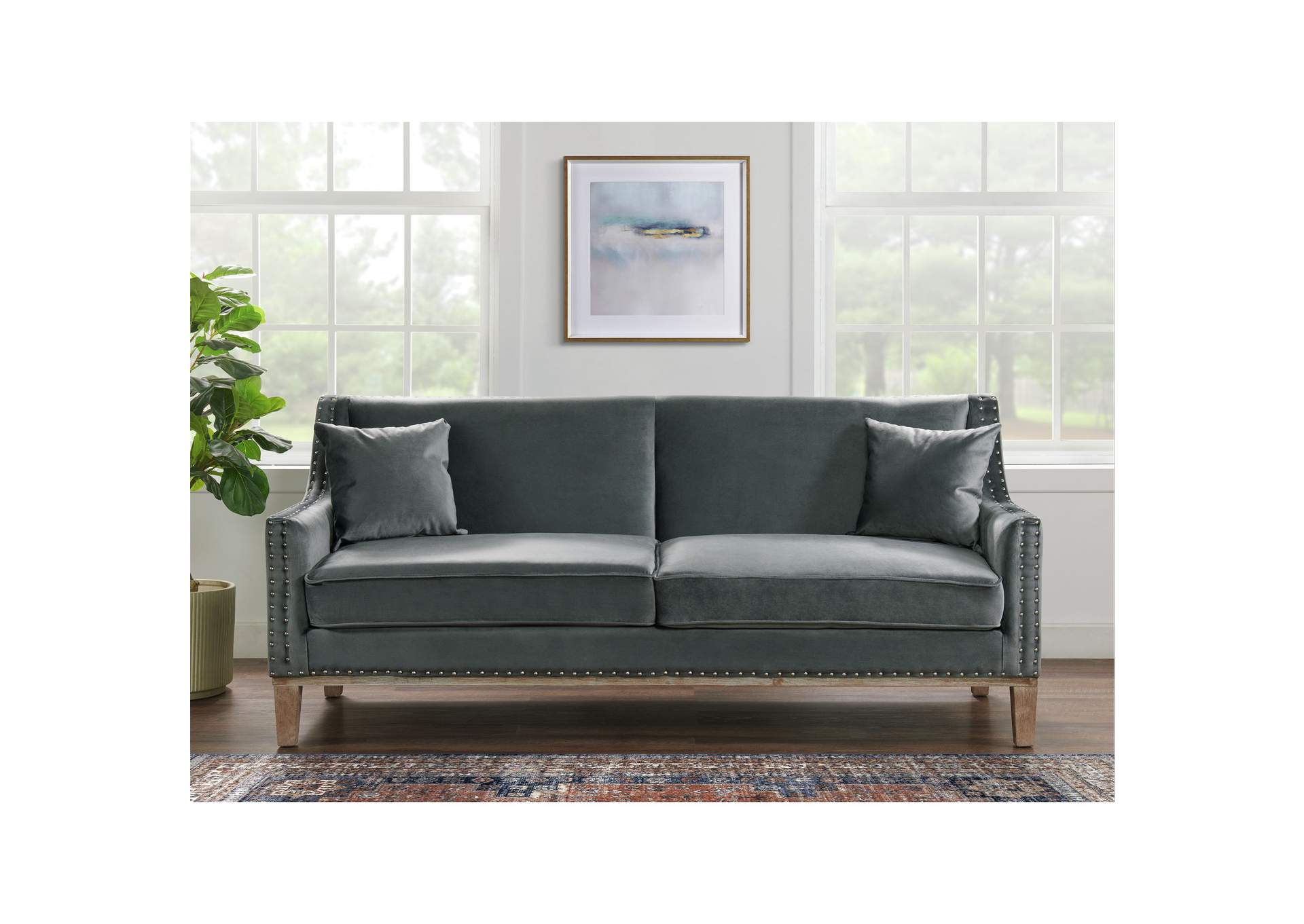 Augusta Sofa With Distressed Wood Ottoman Charcoal,Elements