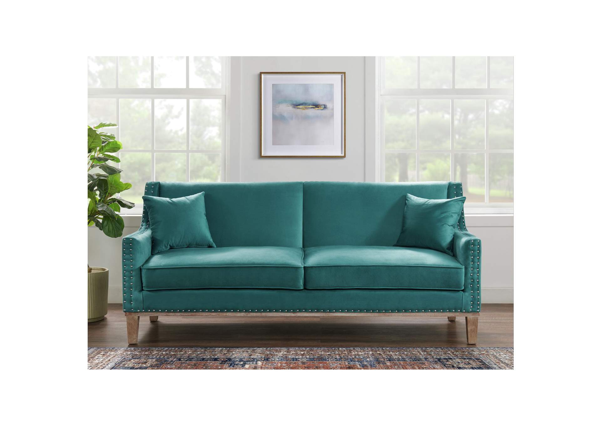 Augusta Sofa With Distressed Wood In Ottoman Teal,Elements