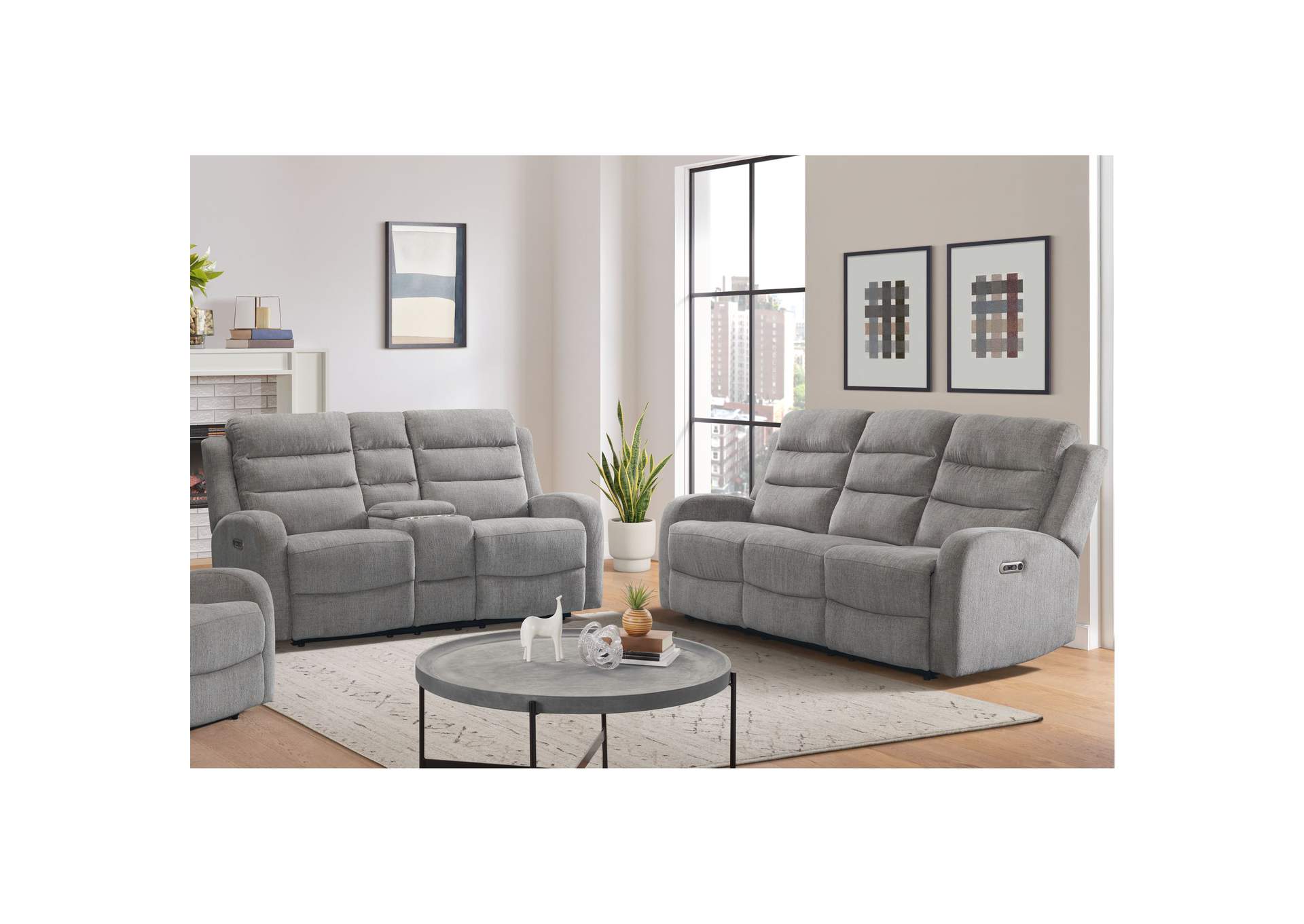 Avanti 2 Piece Living Room Set In Whiskers Nature Grey - Sofa Loveseat,Elements