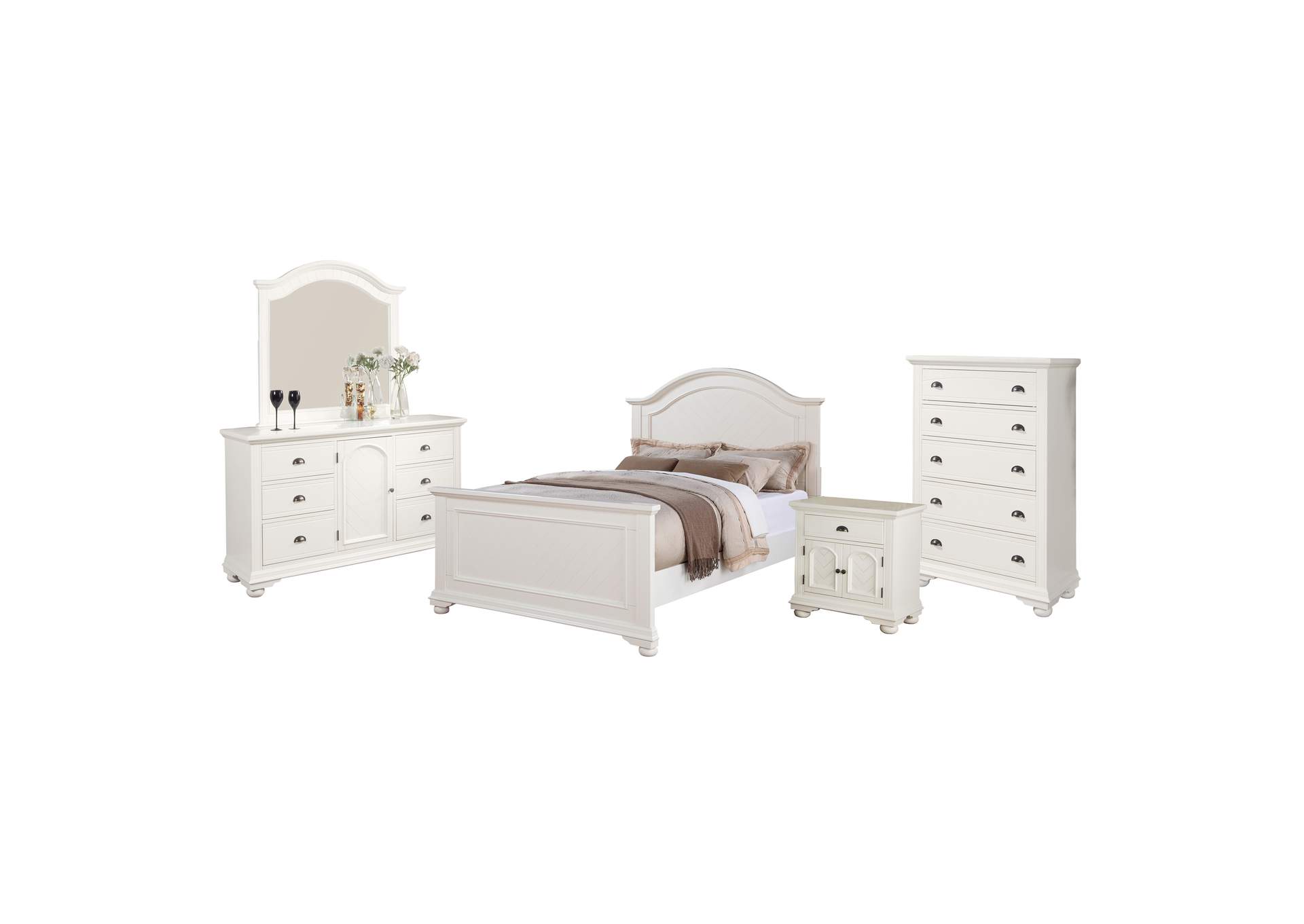 Brook White Queen Panel 4 Piece Bedroom Set,Elements