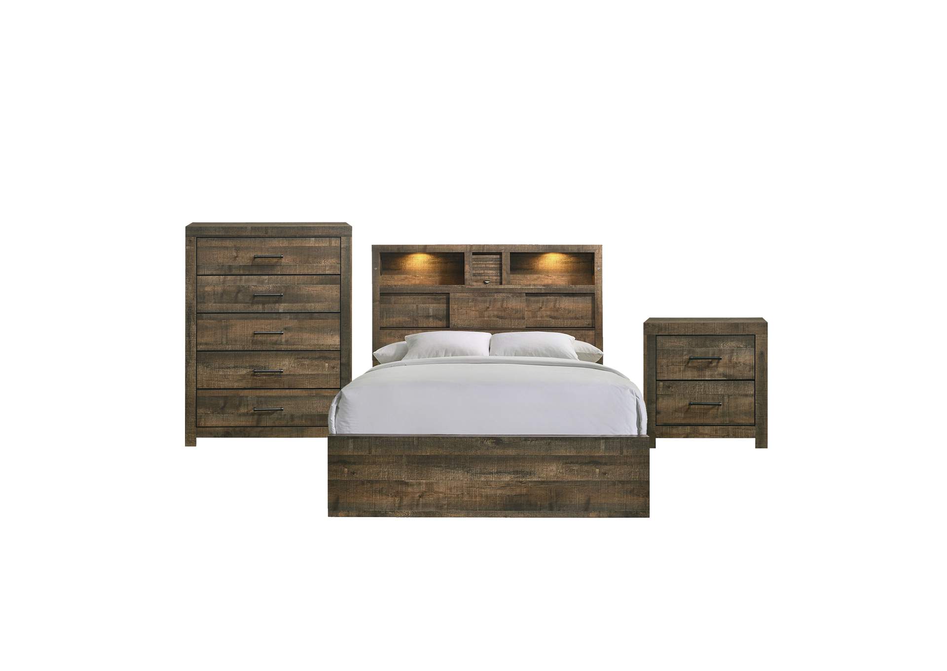 Bailey Full Bookcase Panel 3 Piece Bedroom Set With Bluetooth,Elements