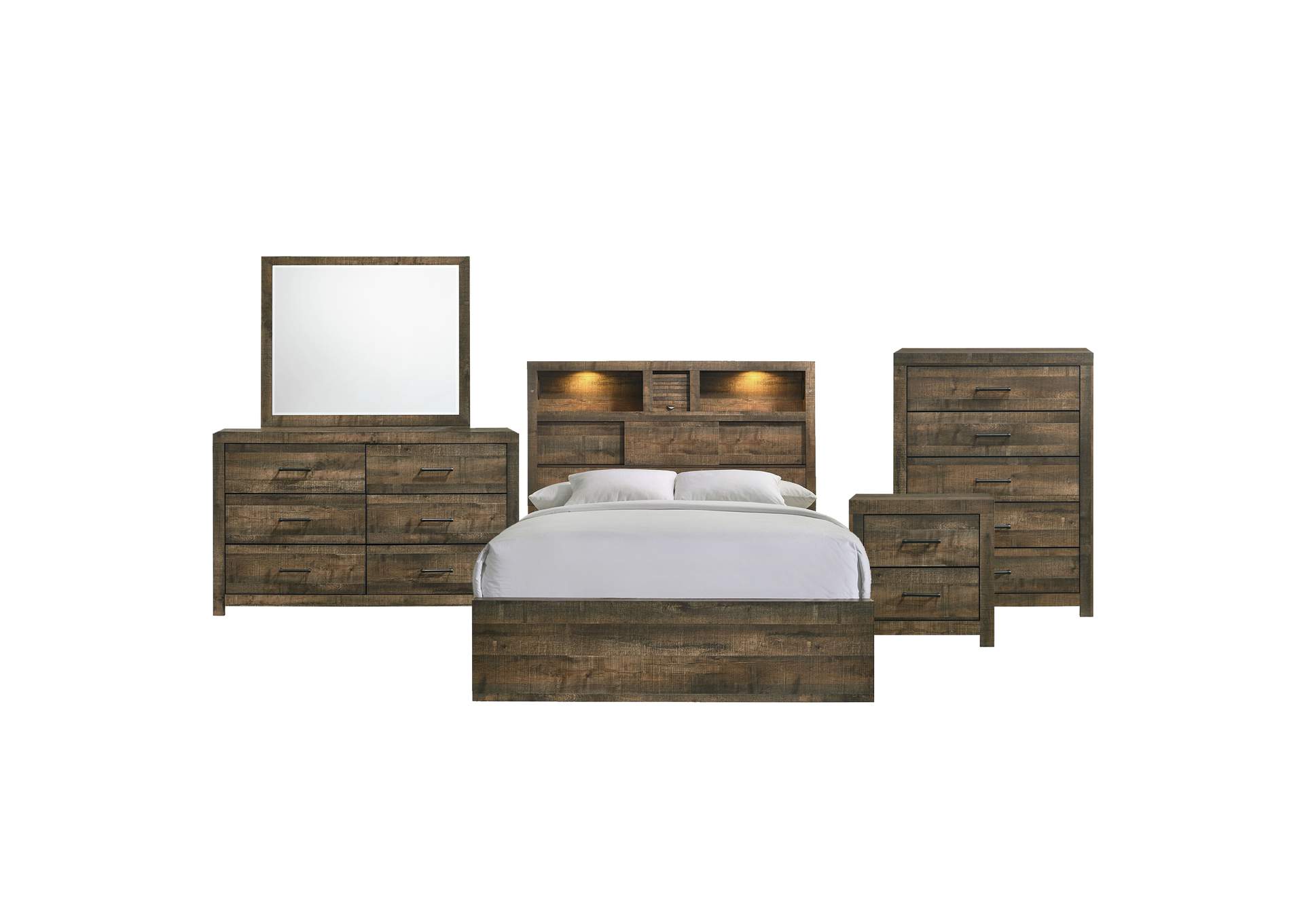 Bailey Full Bookcase Panel 5 Piece Bedroom Set With Bluetooth,Elements