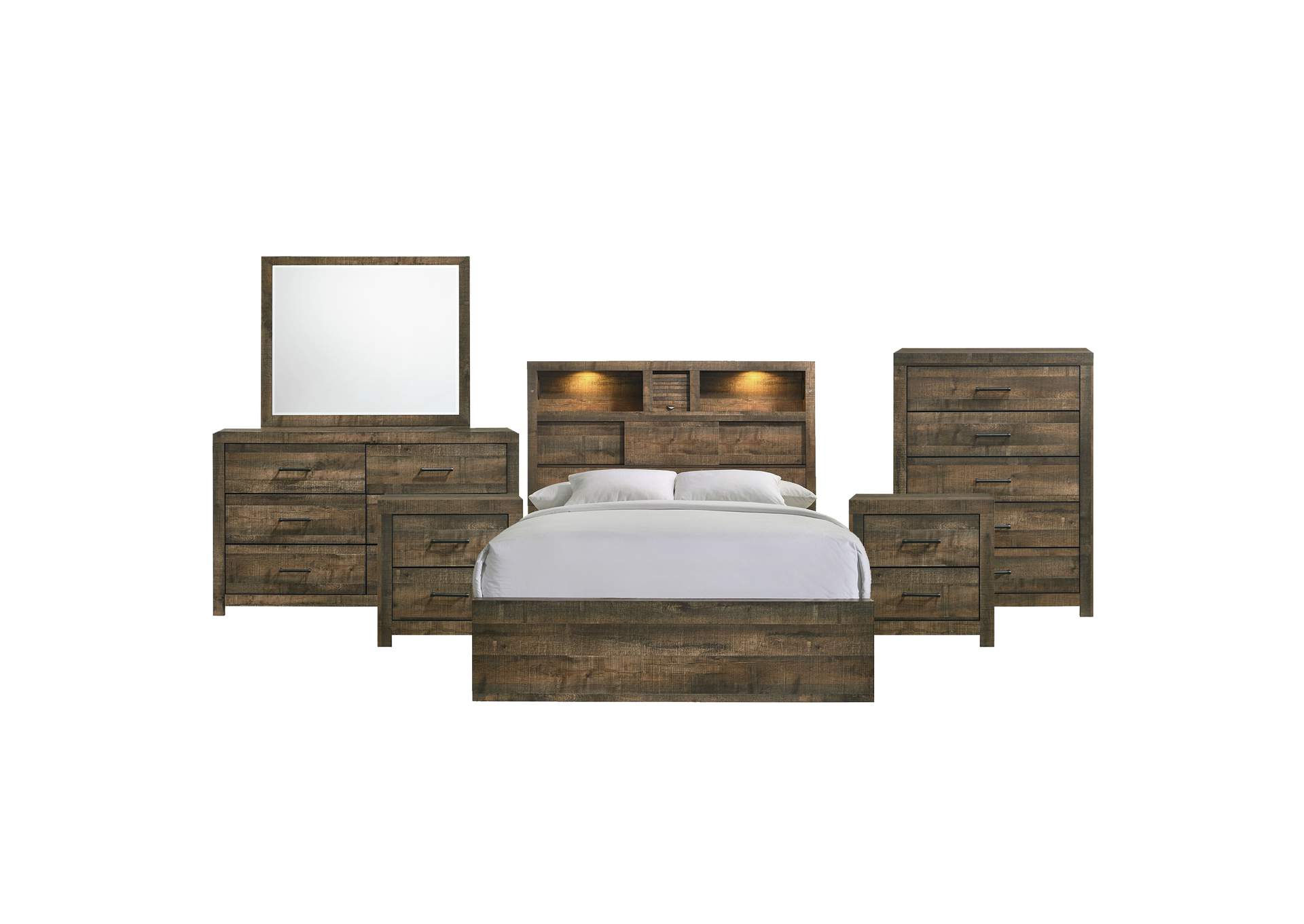 Bailey King Bookcase Panel 6 Piece Bedroom Set With Bluetooth,Elements