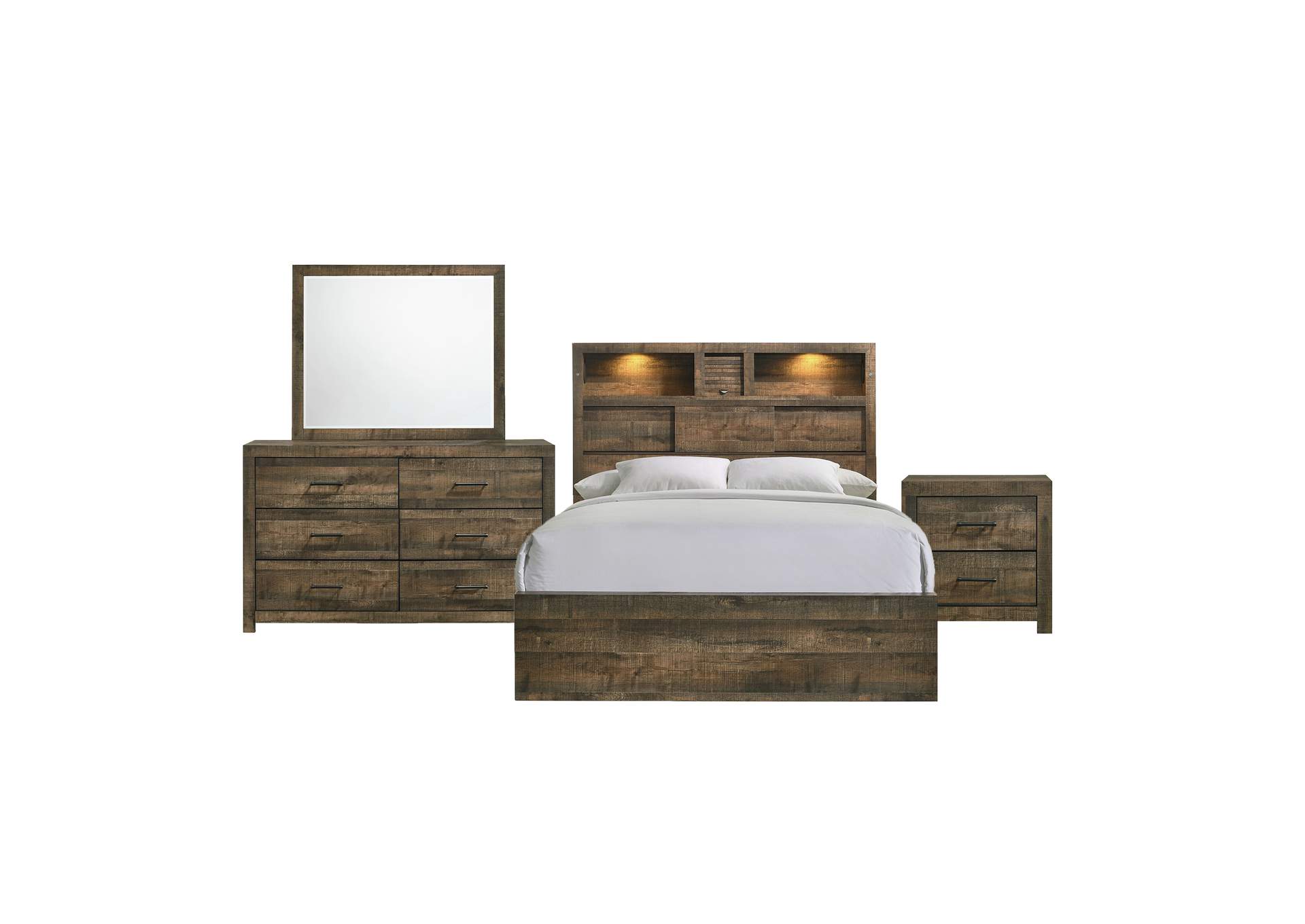 Bailey King Bookcase Panel 4 Piece Bedroom Set With Bluetooth,Elements