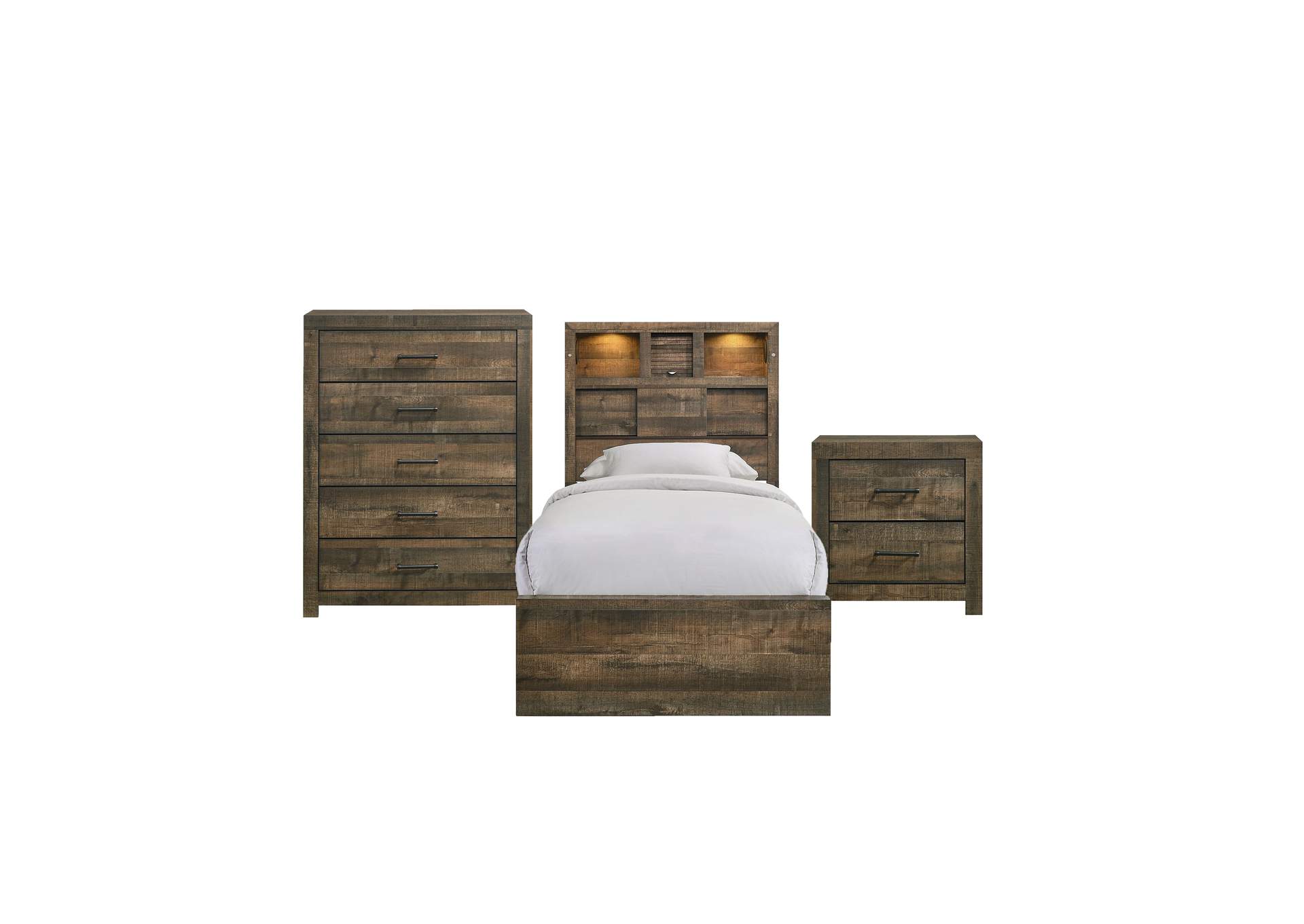 Bailey Twin Bookcase Panel 3 Piece Bedroom Set With Bluetooth,Elements