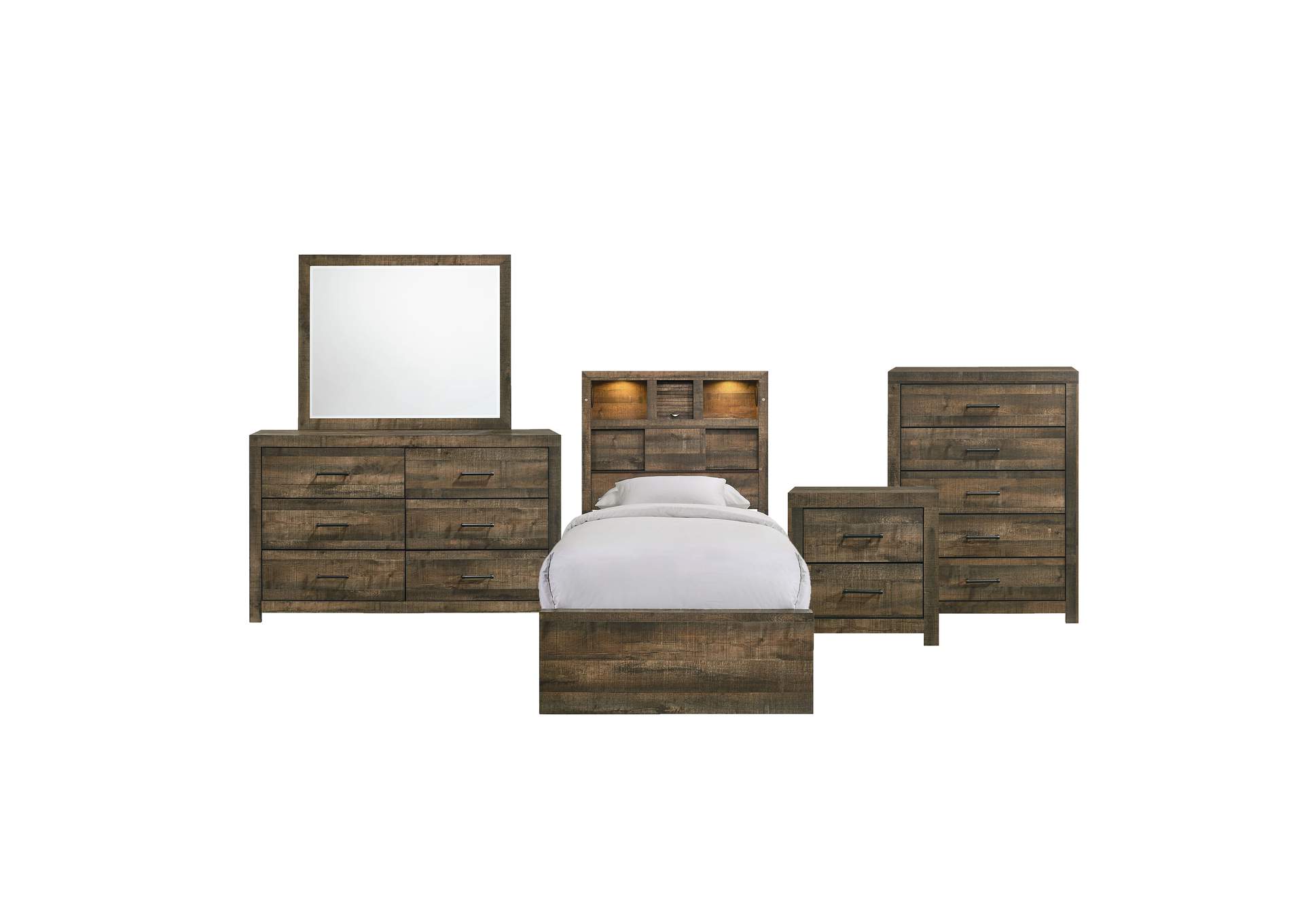 Bailey Twin Bookcase Panel 5 Piece Bedroom Set With Bluetooth,Elements