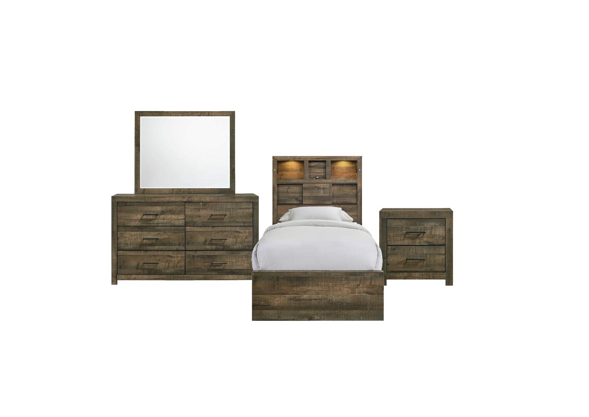 Bailey Twin Bookcase Panel 4 Piece Bedroom Set With Bluetooth,Elements