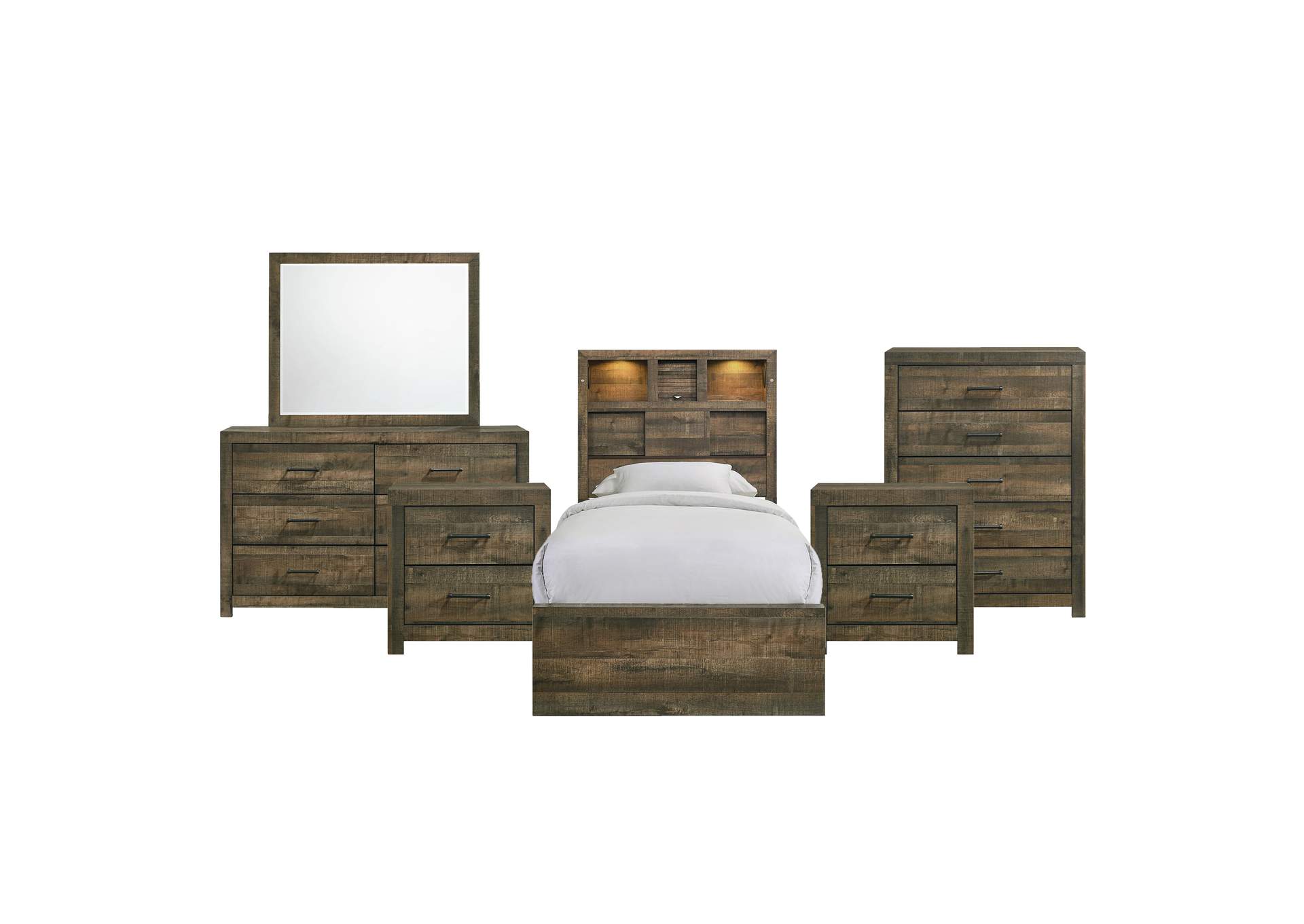 Bailey Twin Bookcase Panel 6 Piece Bedroom Set With Bluetooth,Elements