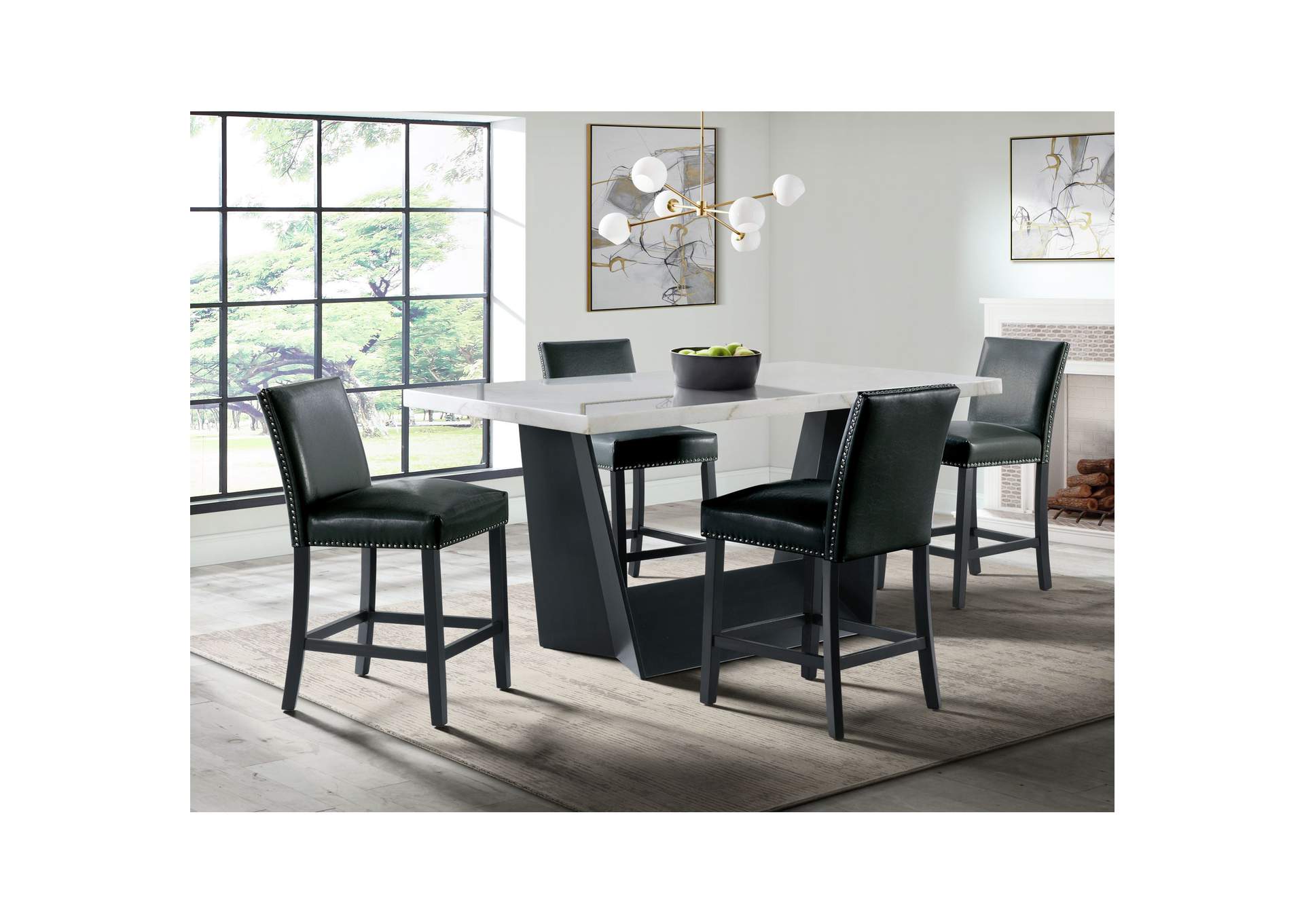 Beckley 5 Piece Counter Height Dining Set In White - Table Four Meridian Counter Black Chairs,Elements