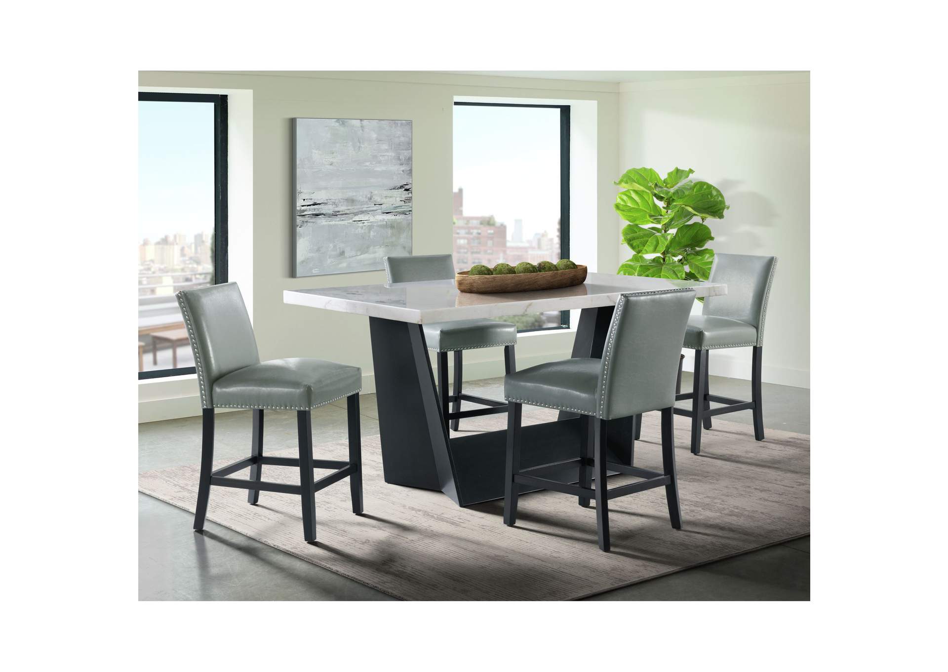 Beckley 5 Piece Counter Height Dining Set In White - Table Four Meridian Counter Grey Chairs,Elements