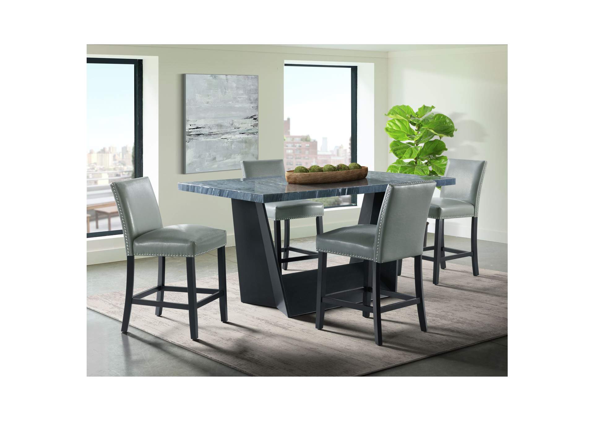 Beckley 5 Piece Counter Height Dining Set In Dark - Table Four Meridian Counter Grey Chairs,Elements