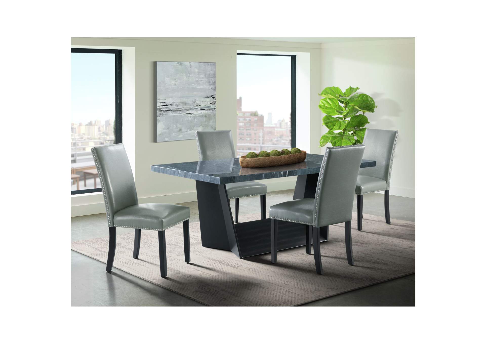 Beckley 5 Piece Dining Set In Dark - Table Four Meridian Grey Chairs,Elements