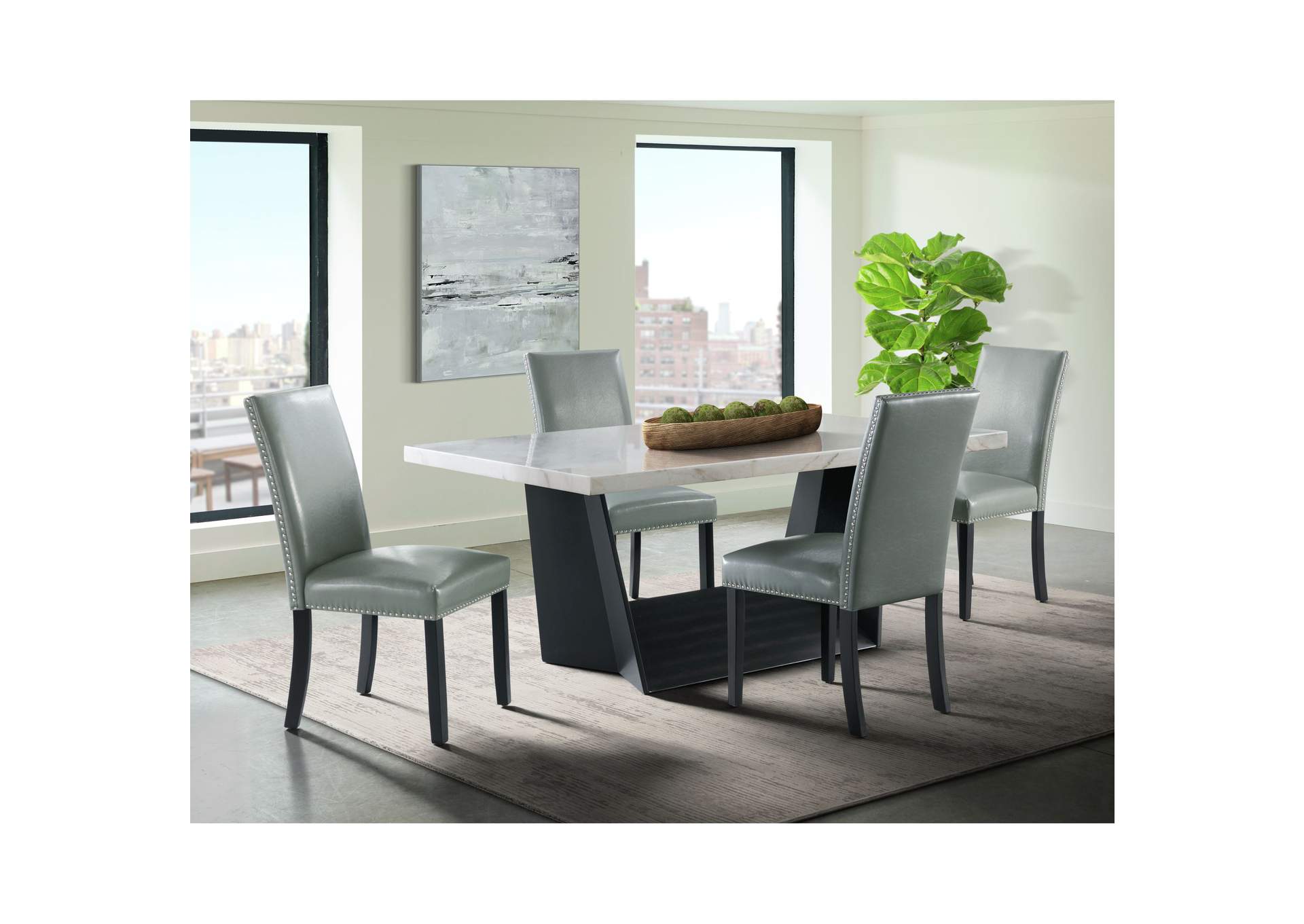 Beckley 5 Piece Dining Set In White - Table Four Meridian Grey Chairs,Elements