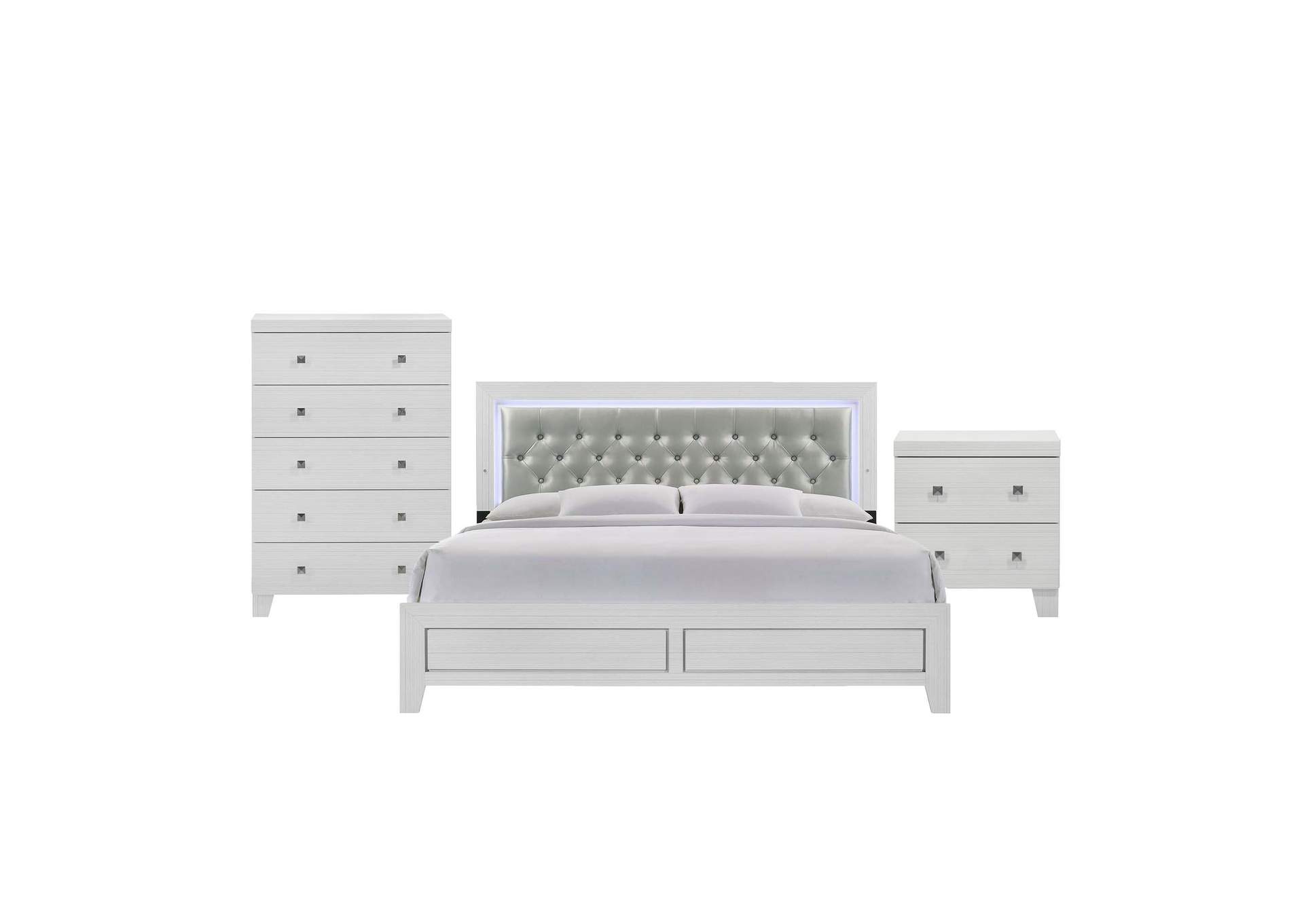 Belinda King Panel 3 Piece Bedroom Set In White,Elements
