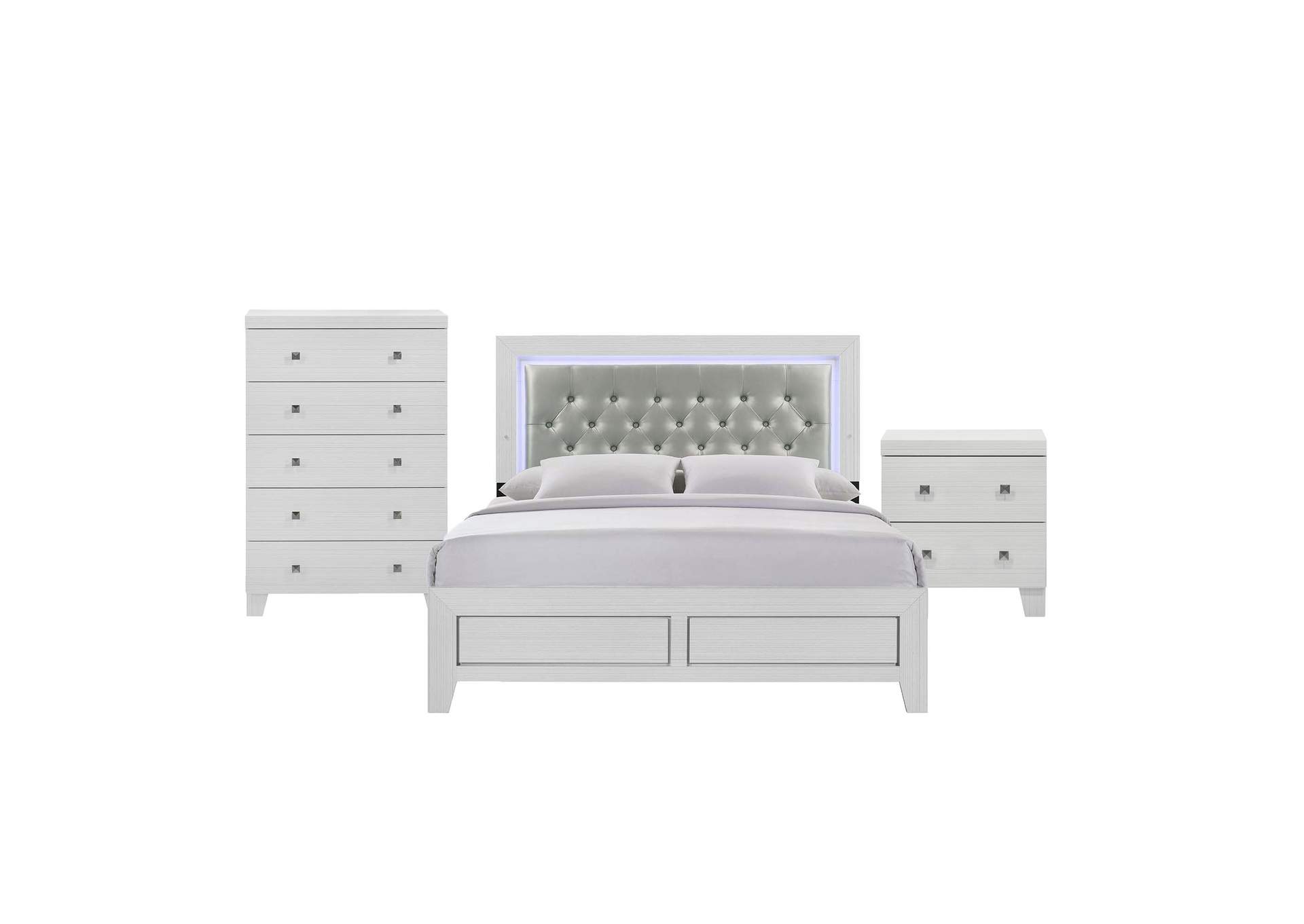 Belinda Queen Panel 3 Piece Bedroom Set In White,Elements