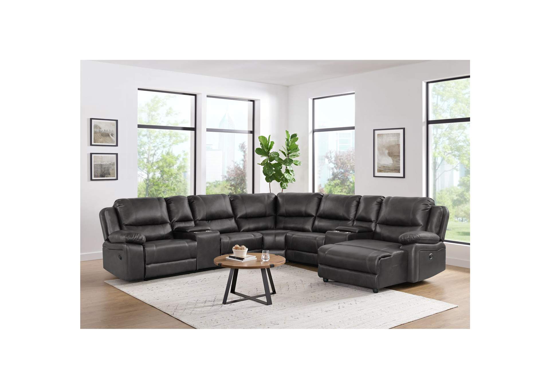 Brenham Sectional Left Hand Facing Loveseat With Console In Charcoal,Elements