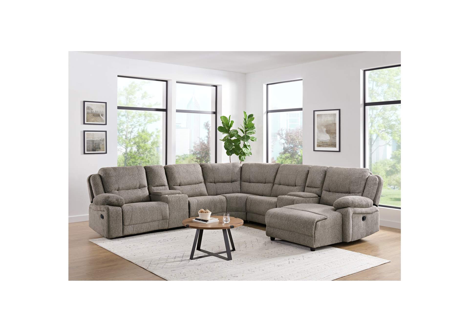 Brenham Sectional Left Hand Facing Loveseat With Console In Chenille Latte,Elements