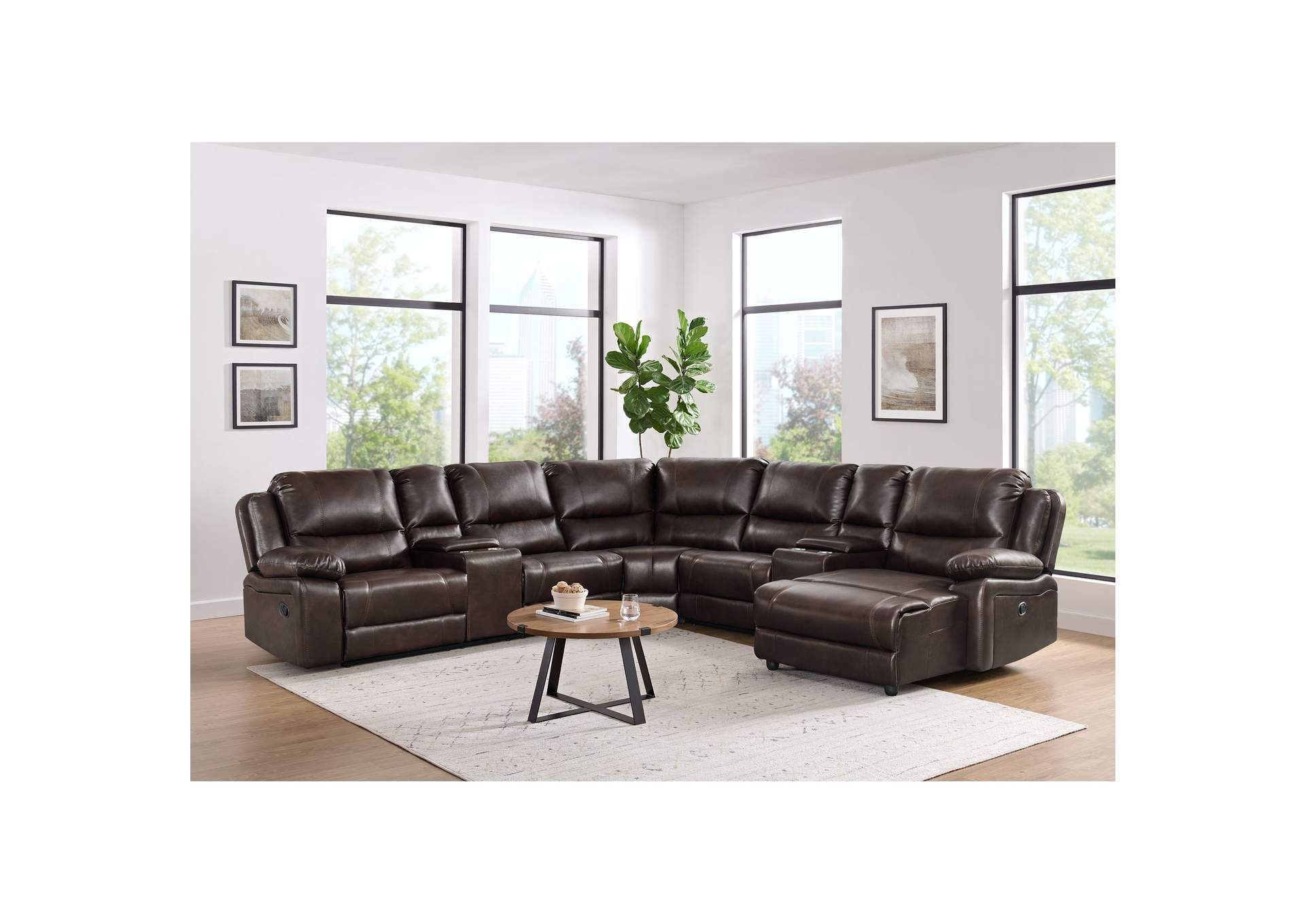 Brenham Sectional Left Hand Facing Loveseat With Console Mahogany,Elements