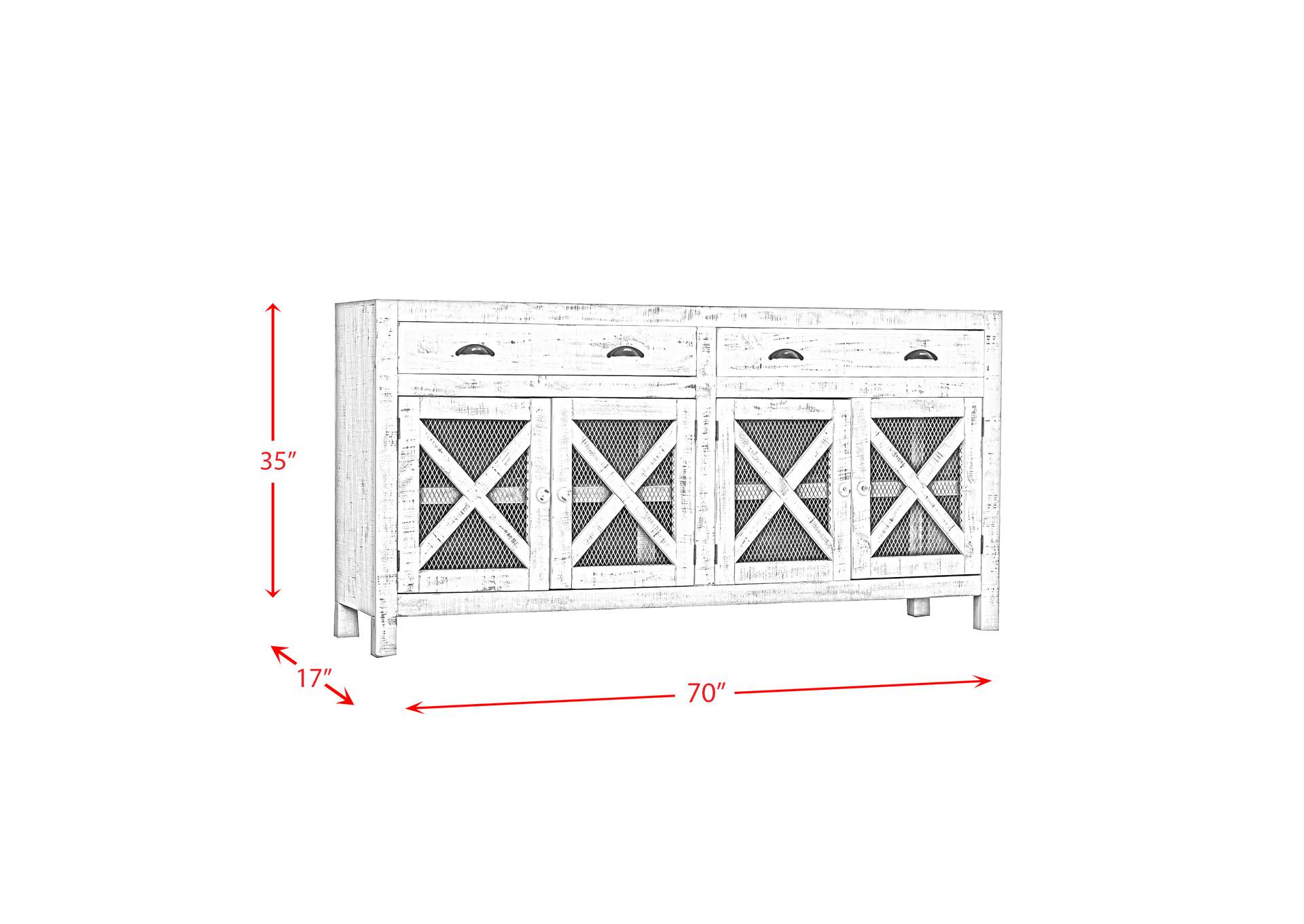 Bruno Dresser 2 DRW 4 DO W/ X Door - White - Brown Top,Elements