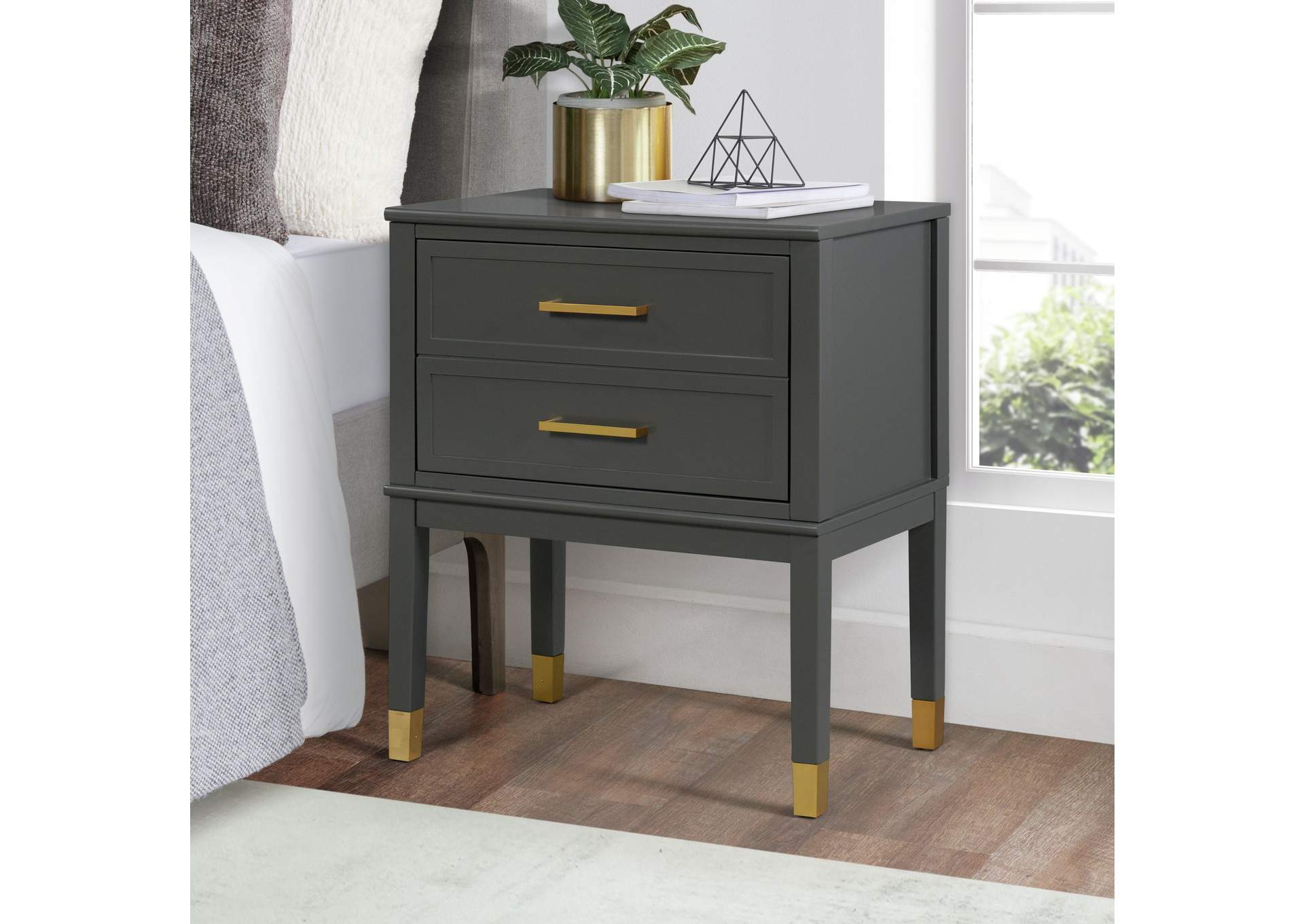 Bruno Nightstand With Power Port In Dark Charcoal,Elements