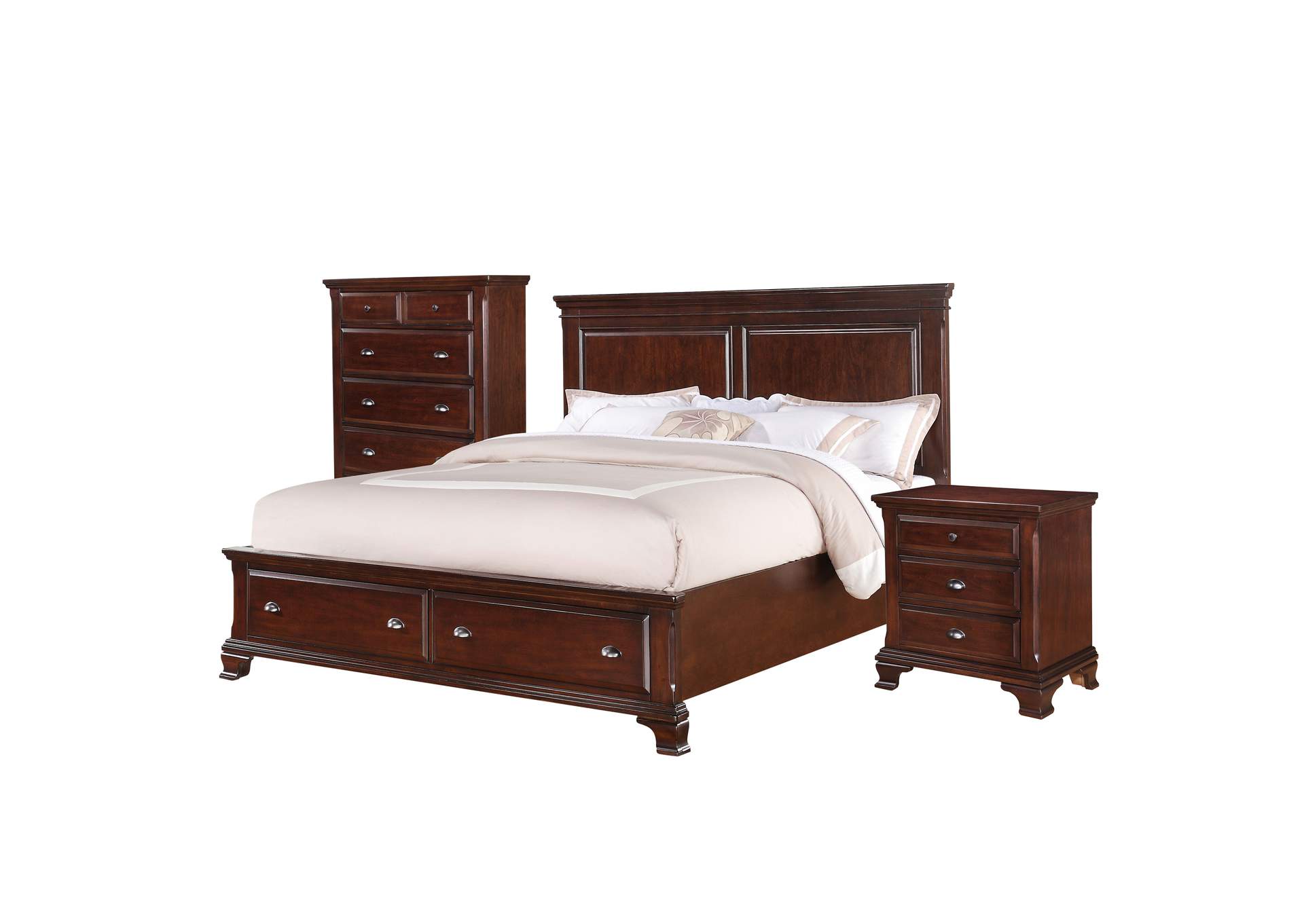Canton Cherry King Storage 3 Piece Bedroom Set,Elements