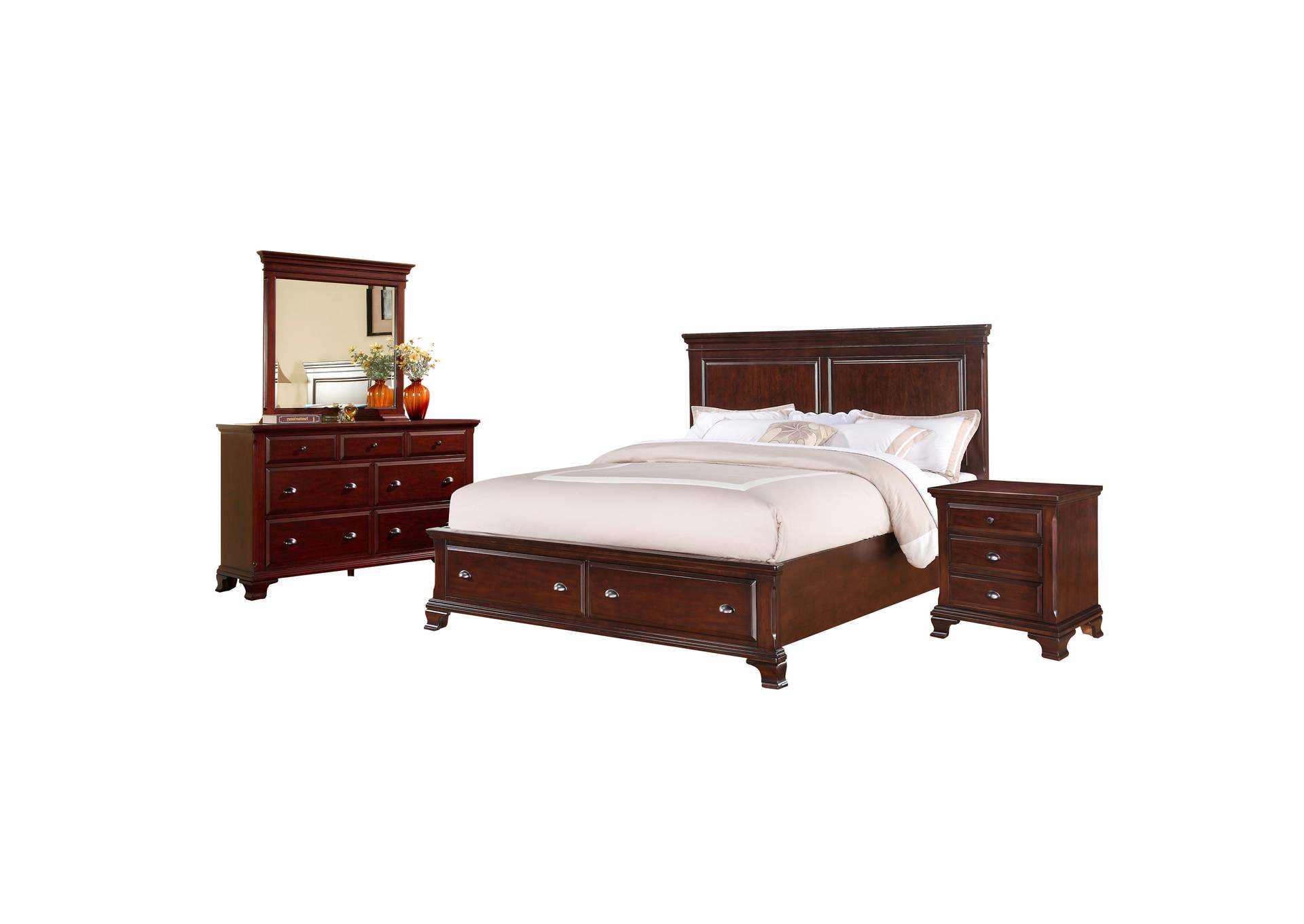 Canton Cherry King Storage 4 Piece Bedroom Set,Elements