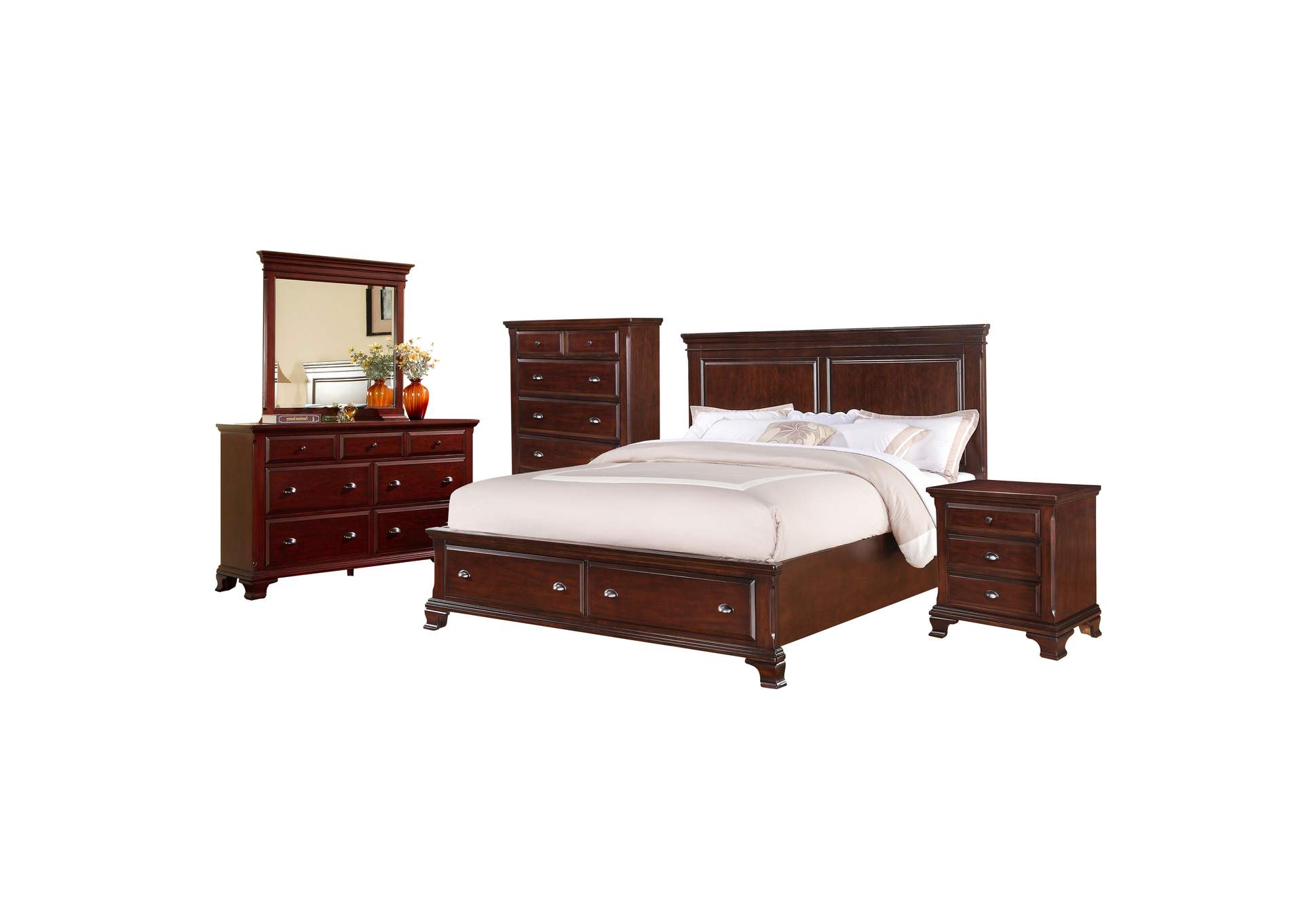 Canton Cherry King Storage 5 Piece Bedroom Set,Elements