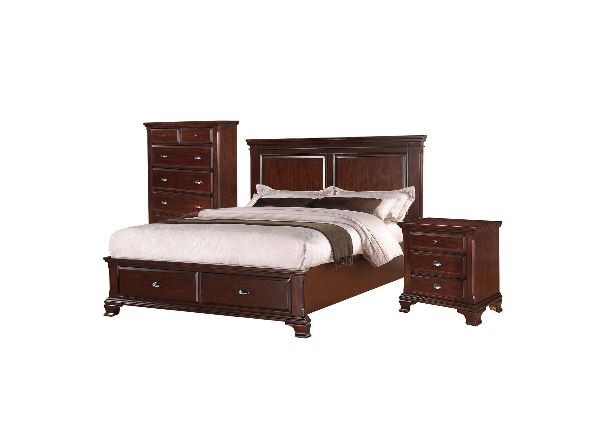 Canton Cherry Queen Storage 3 Piece Bedroom Set,Elements