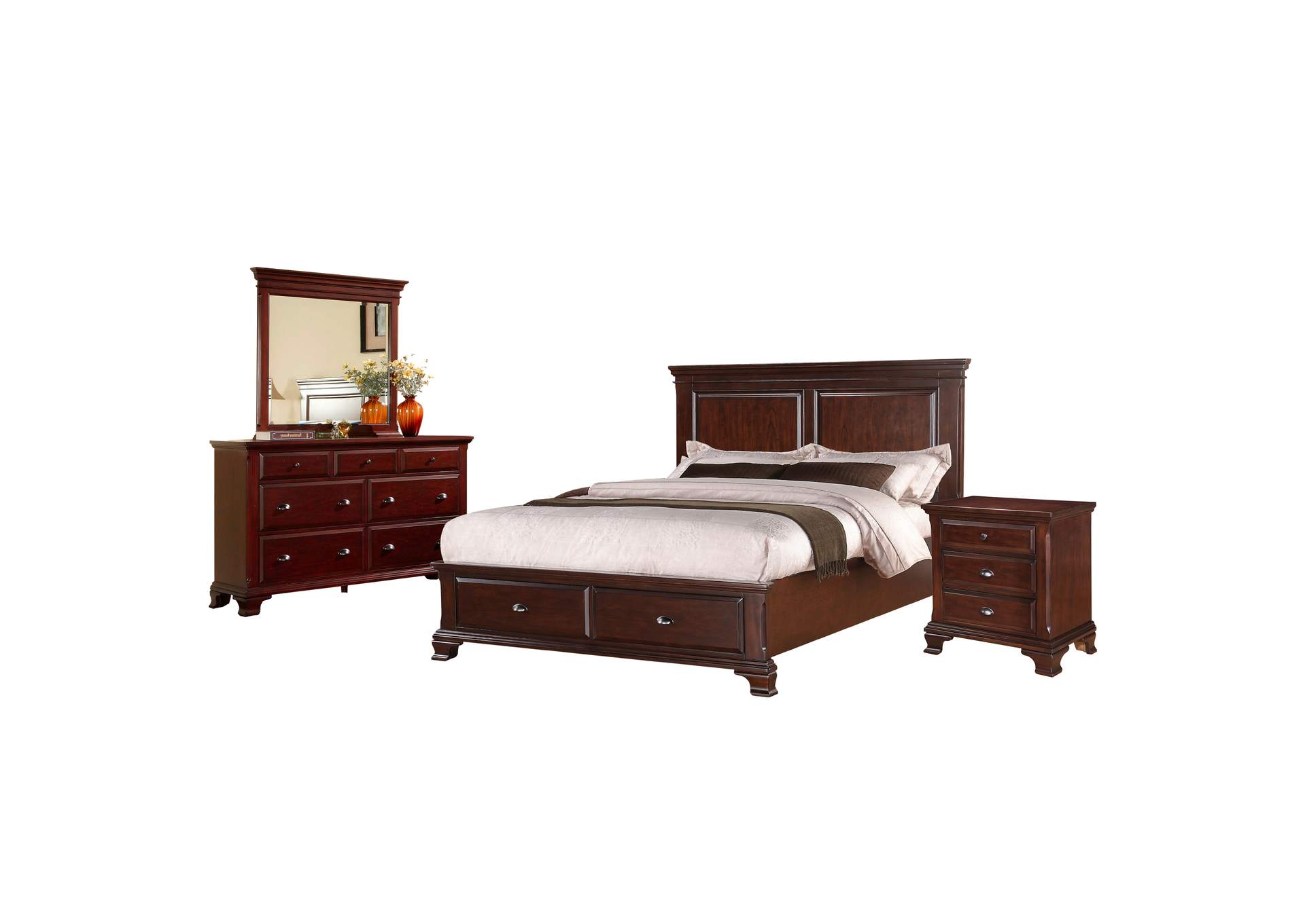Canton Cherry Queen Storage 4 Piece Bedroom Set,Elements
