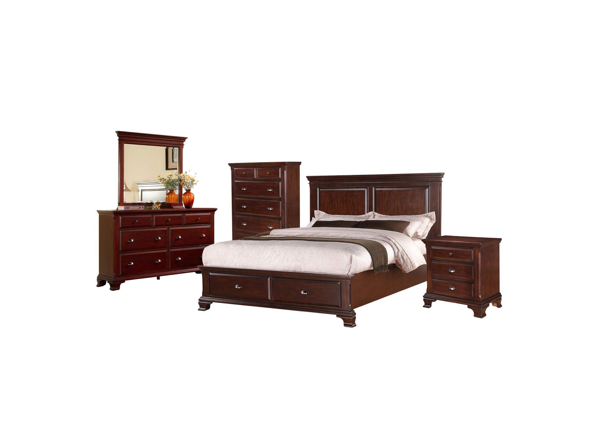 Canton Cherry Queen Storage 5 Piece Bedroom Set,Elements