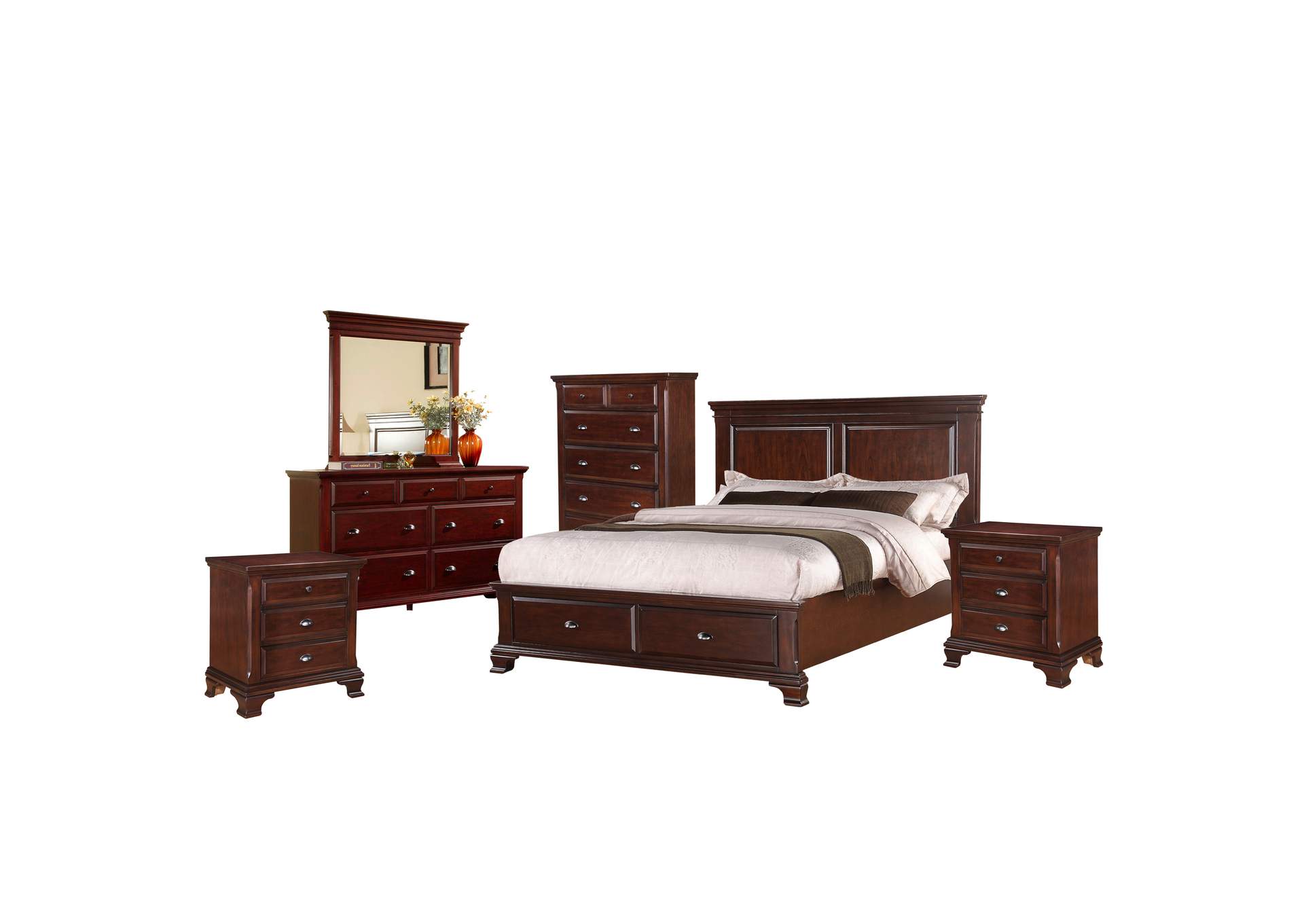 Canton Cherry Queen Storage 6 Piece Bedroom Set,Elements