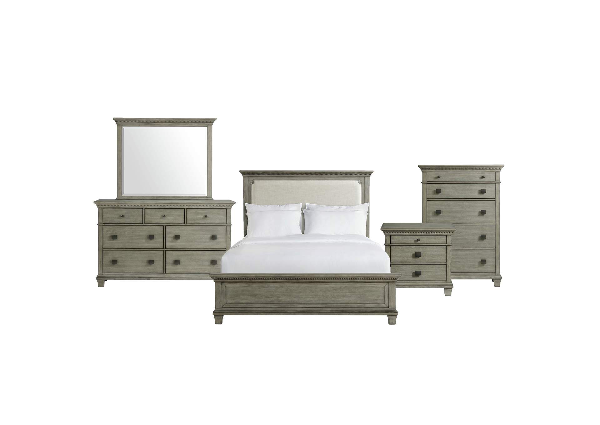 Crawford Queen Panel 5 Piece Bedroom Set In Grey,Elements