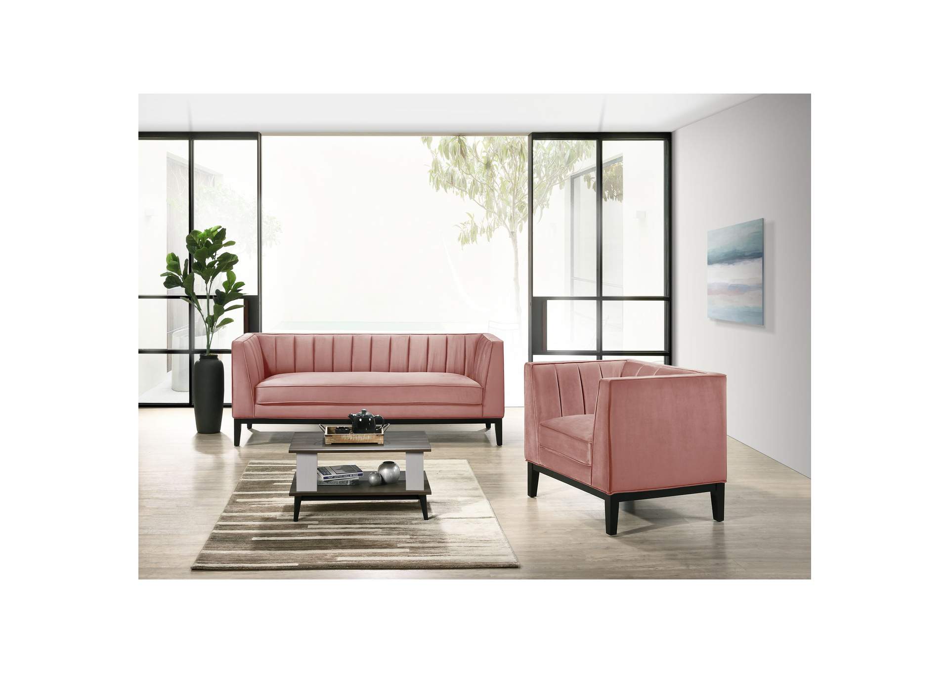 Calais 2 Piece Living Room Set In Marine Rose,Elements