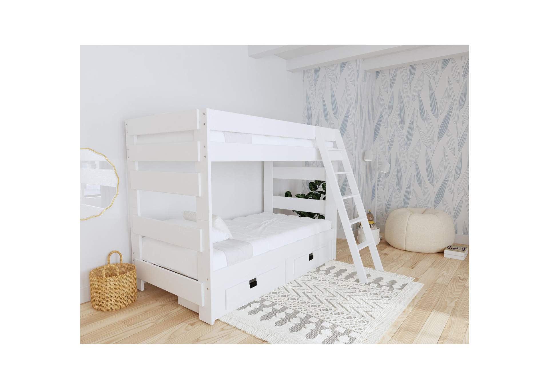Cali Kids Complete Twin Over Twin Bunk With Trundle In White,Elements
