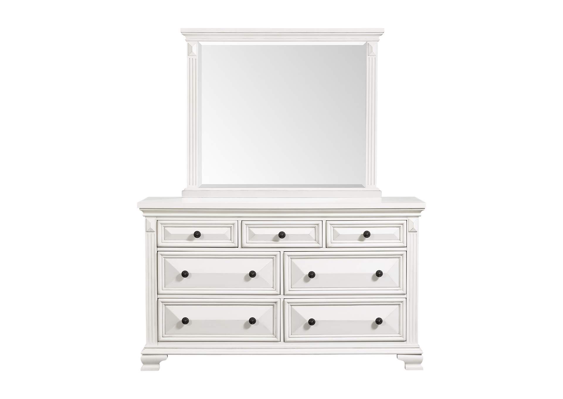 Calloway 7 - Drawer Dresser With Mirror Set In Antique White,Elements