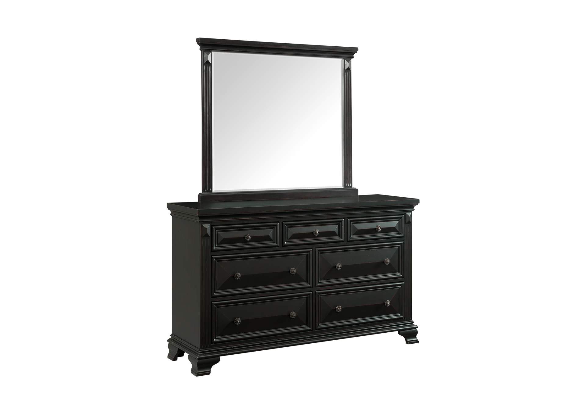 Calloway 7 - Drawer Dresser With Mirror Set In Antique Black,Elements